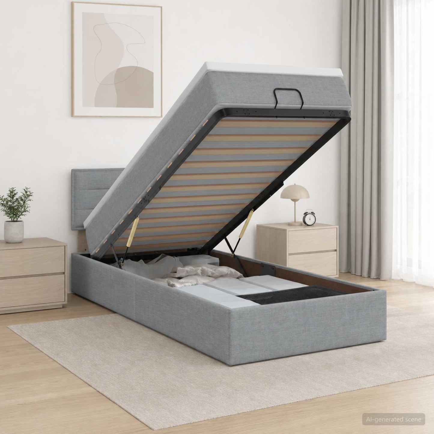 vidaXL Κρεβάτι Ottoman με Στρώμα και LED Ανοιχτό γκρι 90 x 190 cm