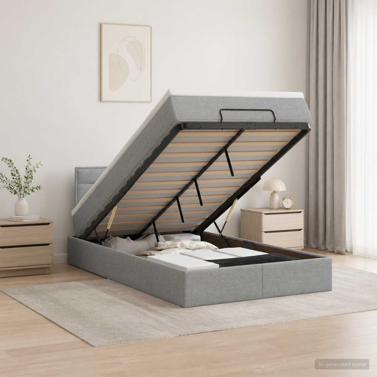 vidaXL Κρεβάτι Ottoman με Στρώμα και LED Ανοιχτό γκρι 120 x 200 cm