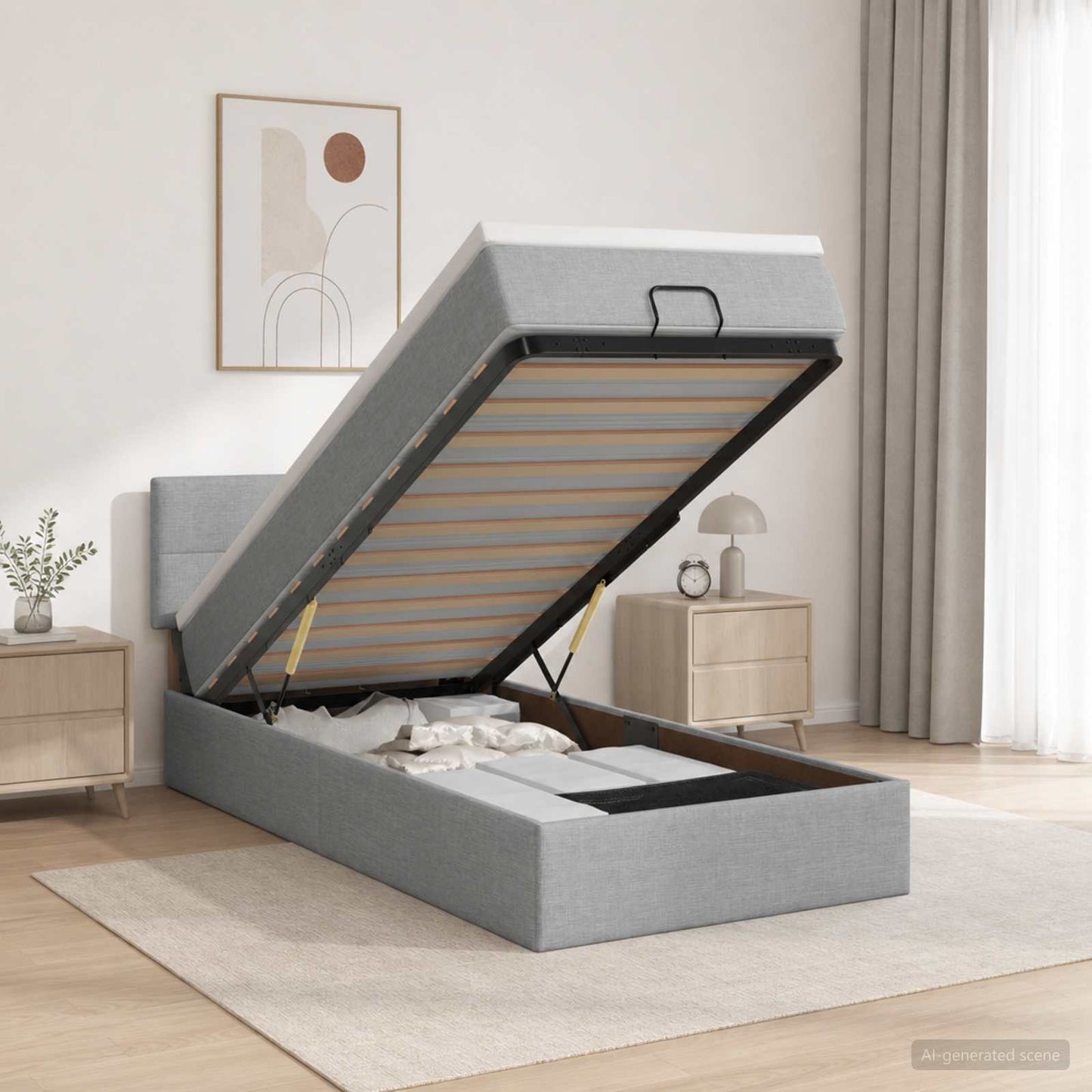 vidaXL Κρεβάτι Ottoman με Στρώμα και LED Ανοιχτό γκρι 90 x 190 cm