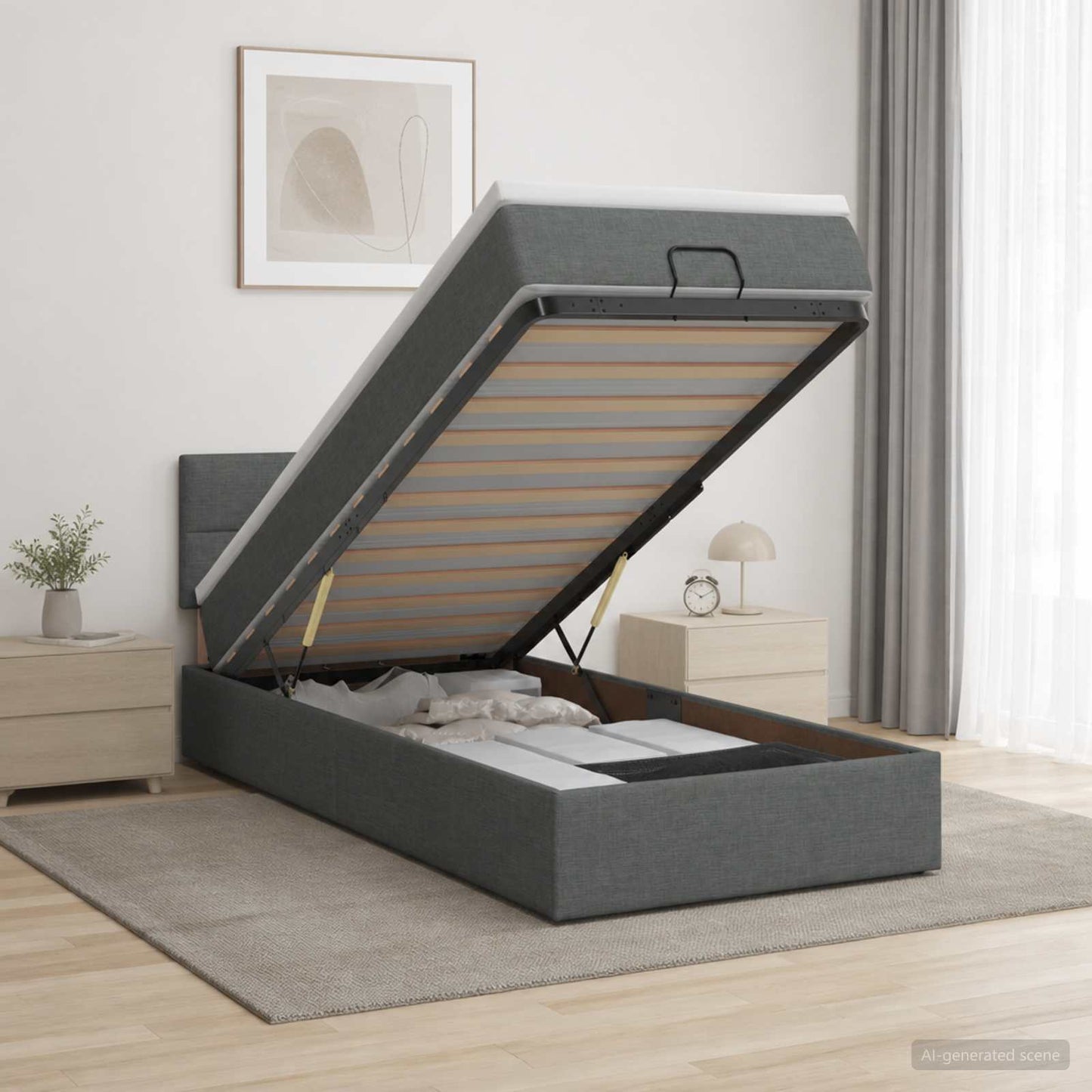 vidaXL Κρεβάτι Ottoman με Στρώμα και LED Σκούρο Γκρι 90 x 190 cm