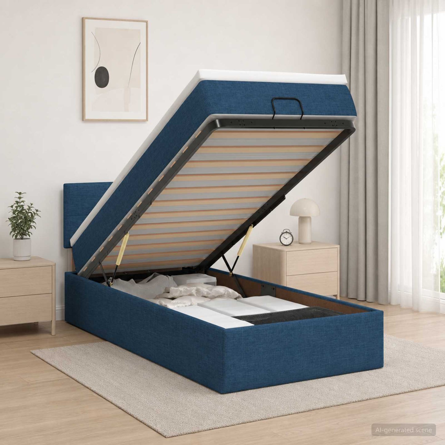 vidaXL Κρεβάτι Ottoman με στρώμα με κεφαλάρι Μπλε 80 x 200 cm Ύφασμα