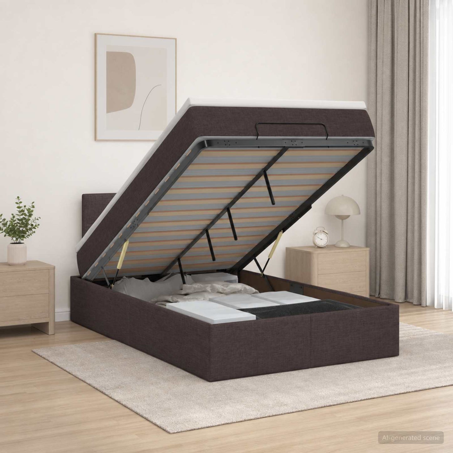 vidaXL Κρεβάτι Ottoman με στρώμα Σκούρο Καφέ 120 x 190 cm Ύφασμα