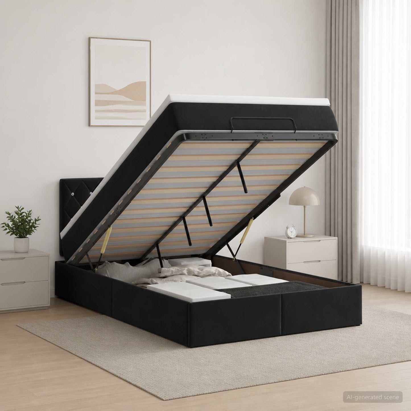 vidaXL Κρεβάτι Ottoman με στρώμα Μαύρο 120 x 190 cm Βελούδο