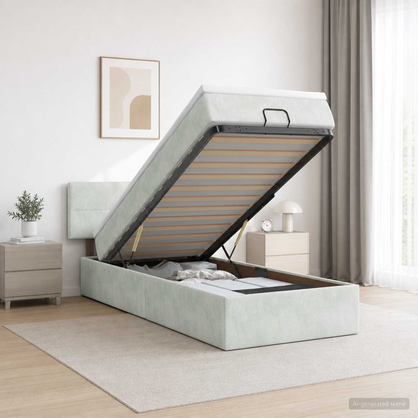 vidaXL Κρεβάτι Ottoman με Στρώμα και LED Ανοιχτό γκρι 90 x 200 cm