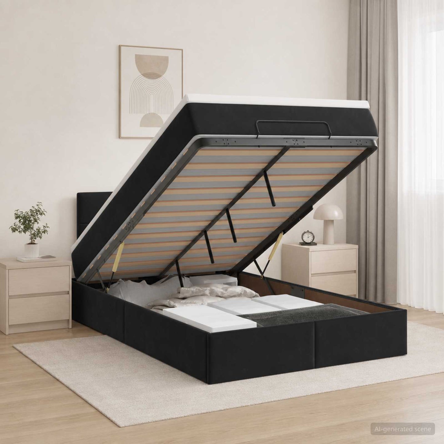 vidaXL Κρεβάτι Ottoman με Στρώμα και LED Μαύρο 120 x 190 cm Βελούδο