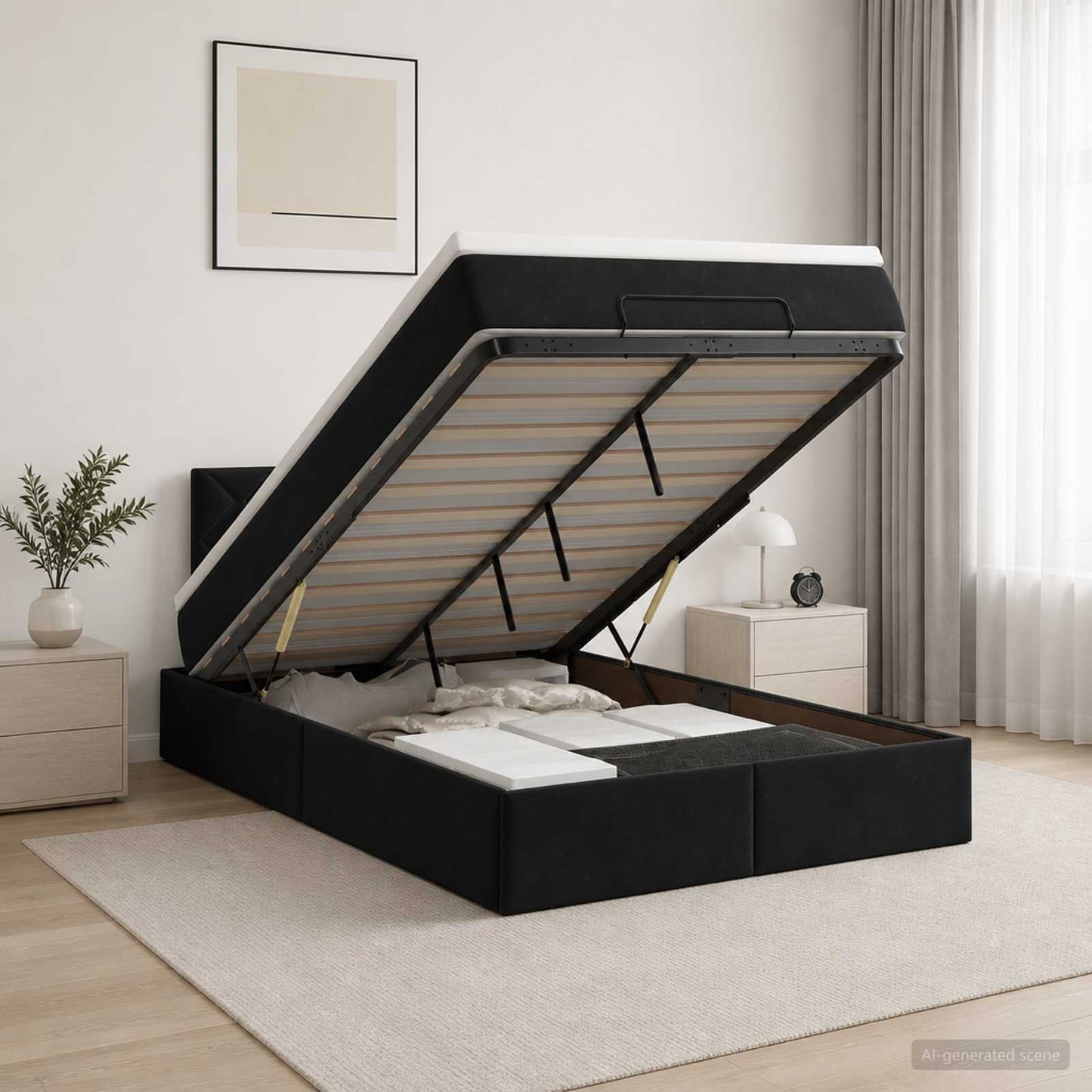 vidaXL Κρεβάτι Ottoman με Στρώμα και LED Μαύρο 120 x 190 cm Βελούδο
