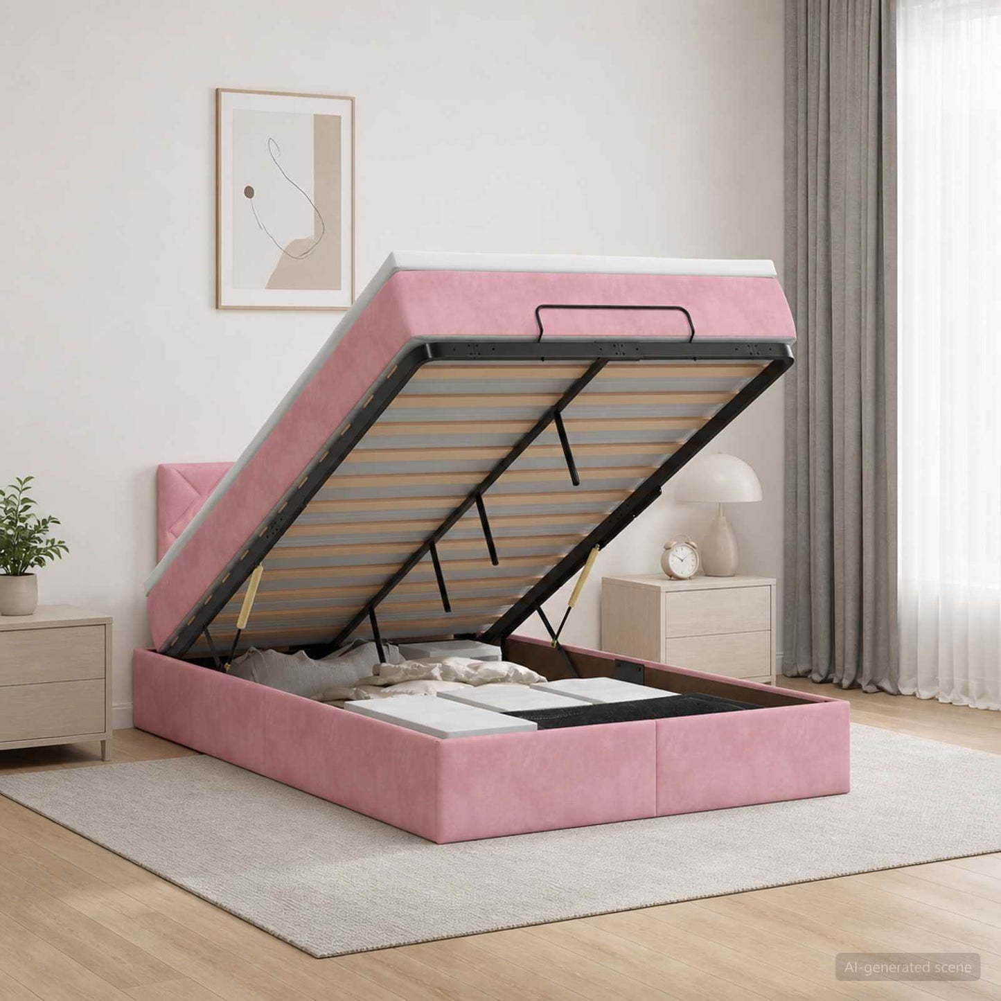 vidaXL Κρεβάτι Ottoman με στρώμα με κεφαλάρι Ροζ 120 x 190 cm Βελούδο