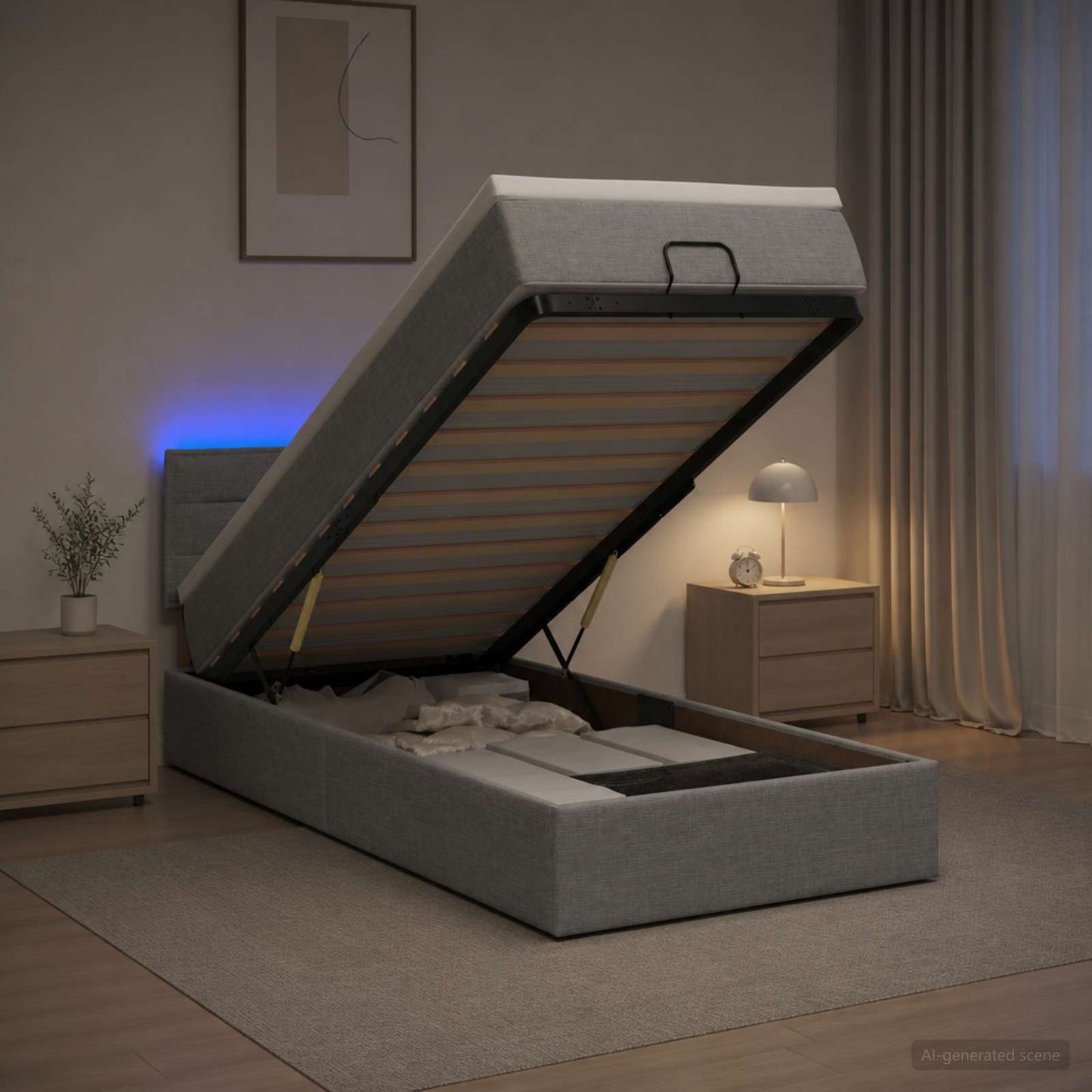 vidaXL Κρεβάτι Ottoman με Στρώμα και LED Ανοιχτό γκρι 90 x 190 cm