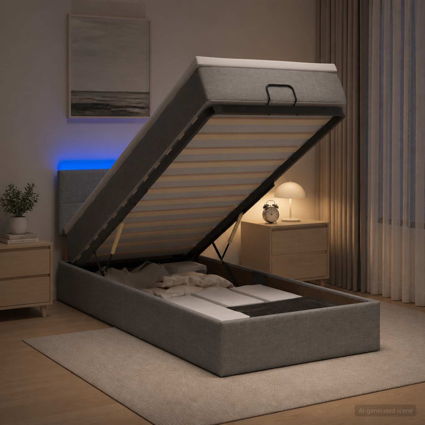 vidaXL Κρεβάτι Ottoman με Στρώμα και LED Ανοιχτό γκρι 90 x 190 cm