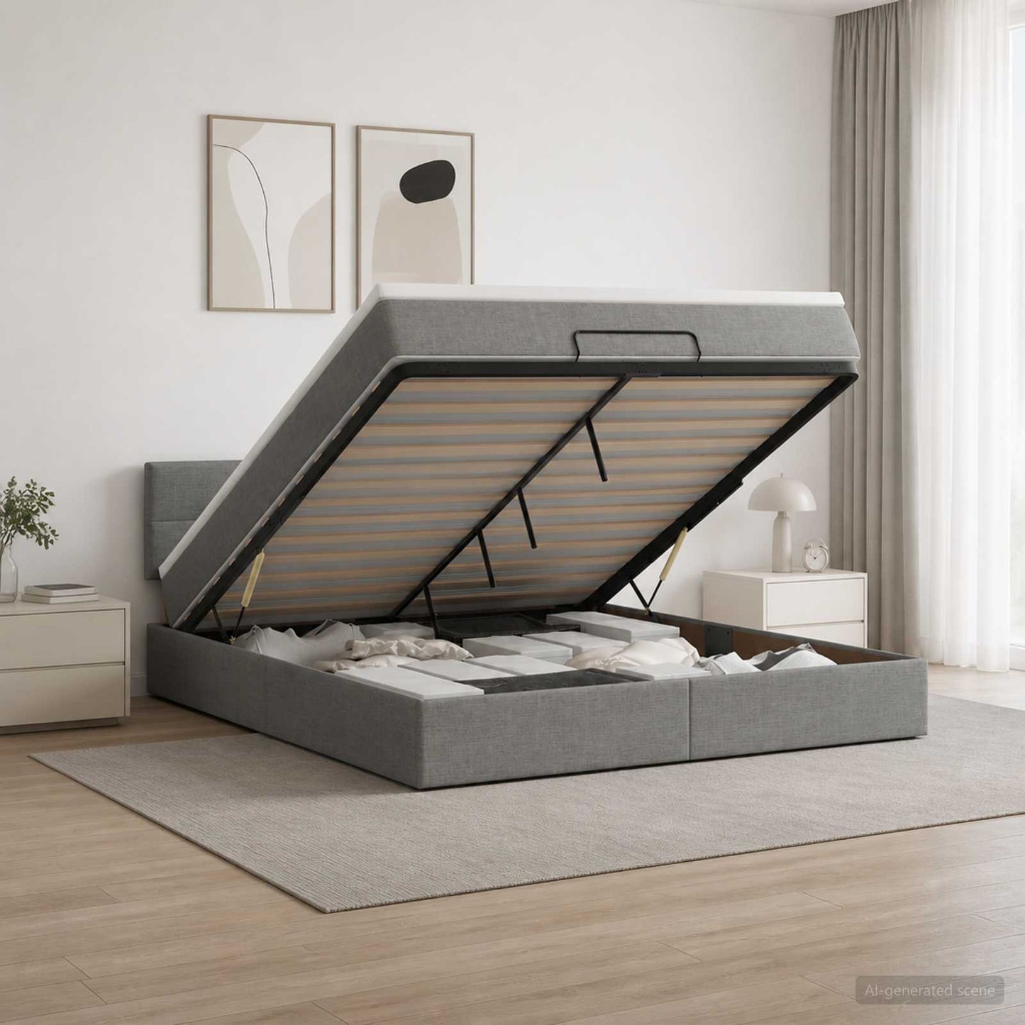 vidaXL Κρεβάτι Ottoman με στρώμα Σκούρο Γκρι 140 x 190 cm Ύφασμα