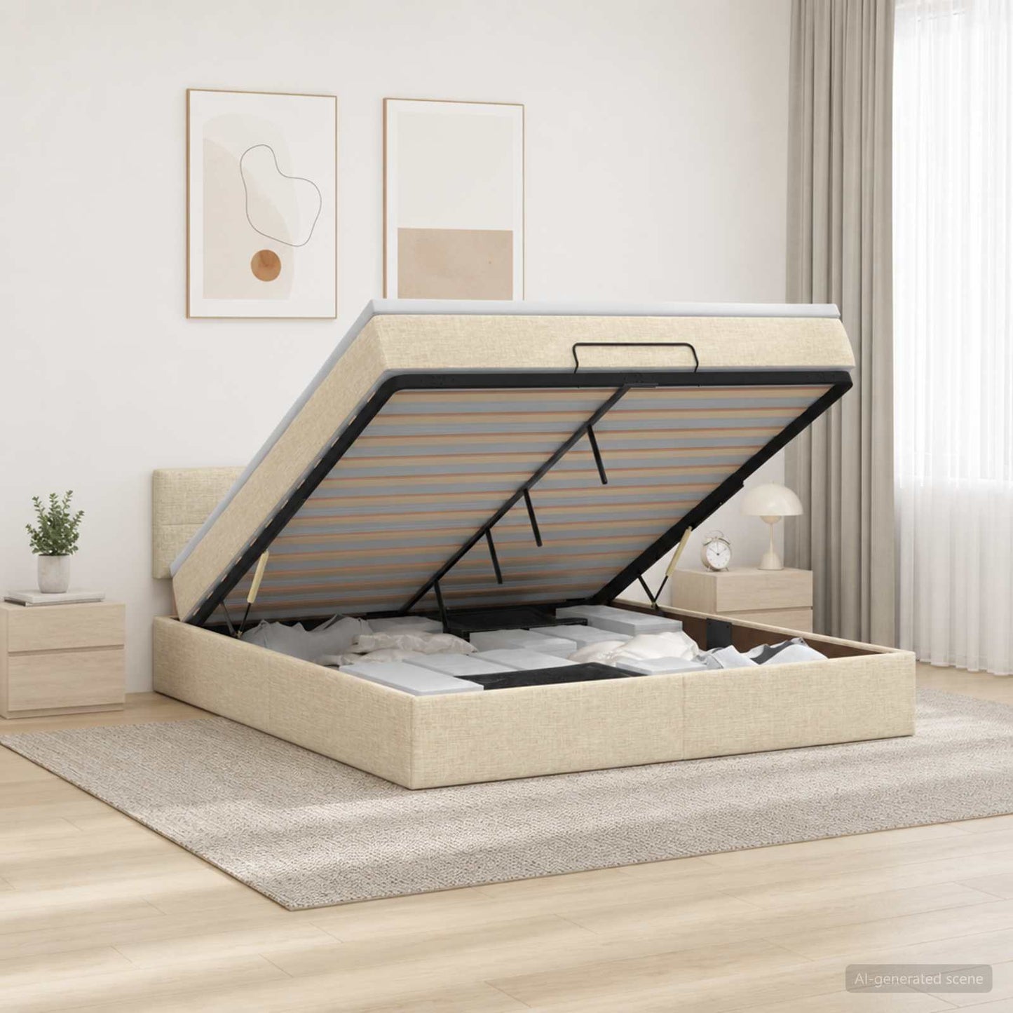 vidaXL Κρεβάτι Ottoman με στρώμα με κεφαλάρι Κρεμ 180 x 200 cm Ύφασμα