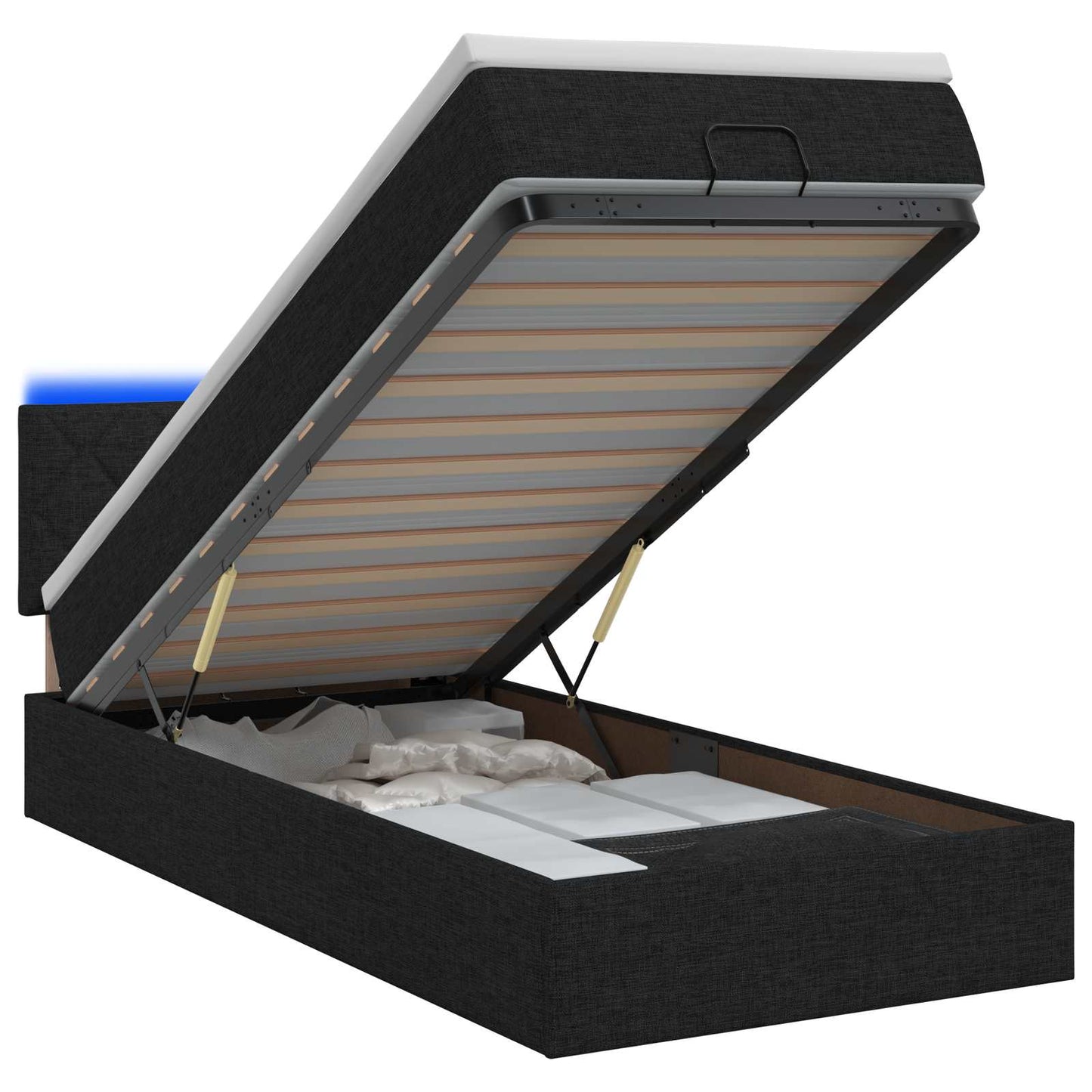 vidaXL Κρεβάτι Ottoman με Στρώμα και LED Μαύρο 80 x 200 cm Ύφασμα