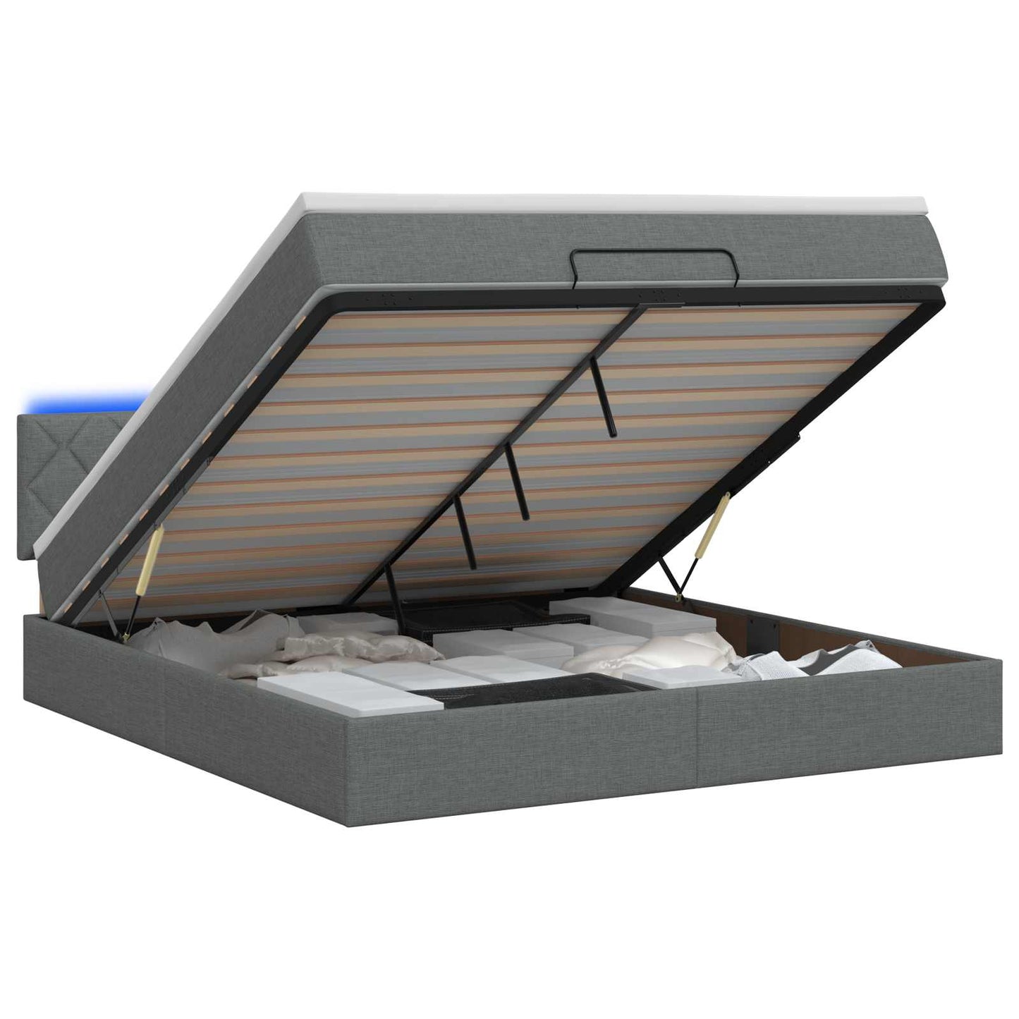 vidaXL Κρεβάτι Ottoman με Στρώμα και LED Σκούρο Γκρι 140 x 200 cm
