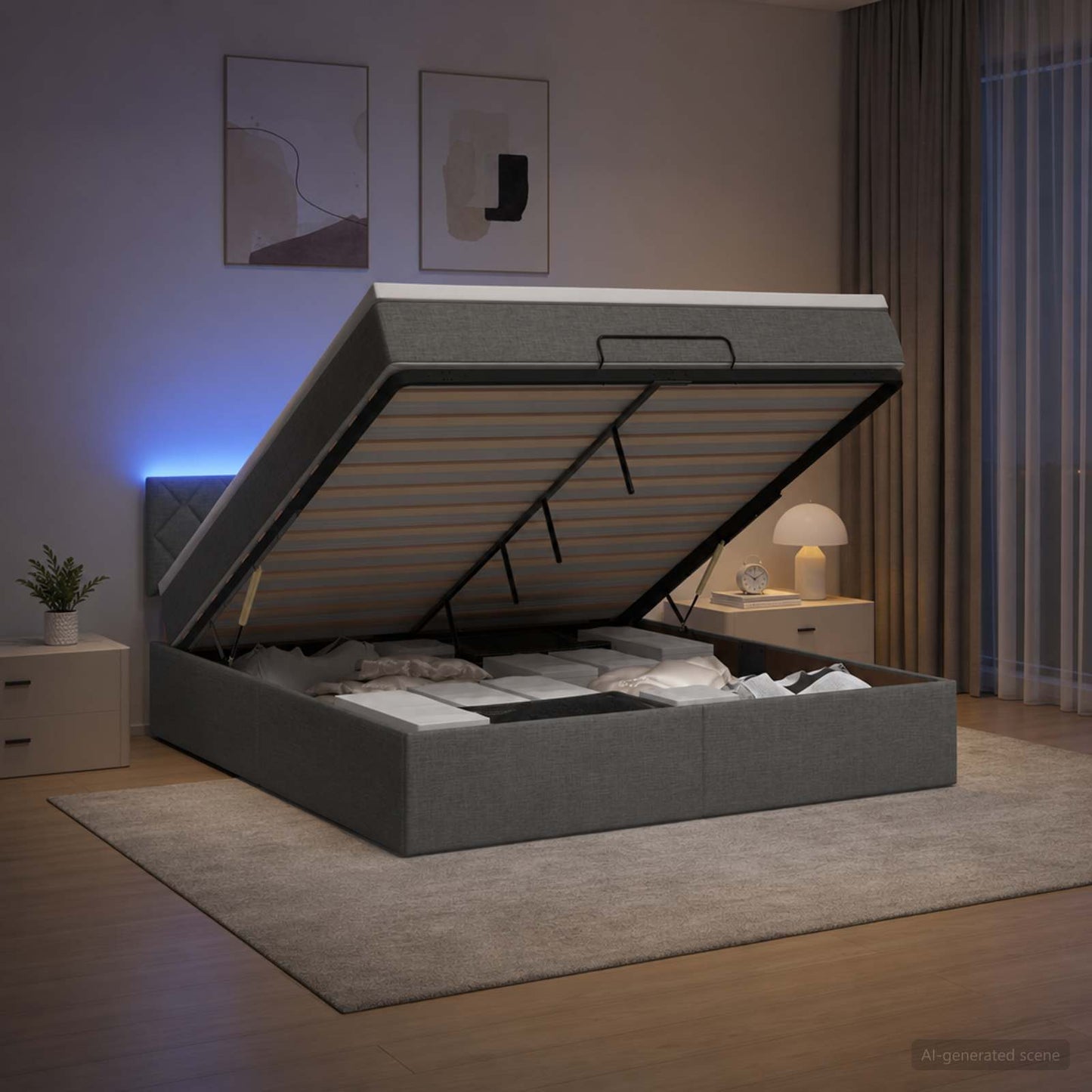 vidaXL Κρεβάτι Ottoman με Στρώμα και LED Σκούρο Γκρι 140 x 190 cm