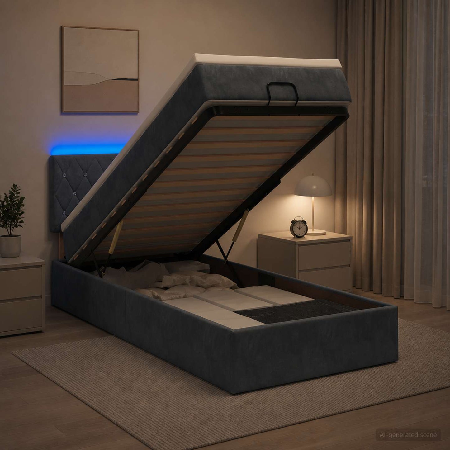 vidaXL Κρεβάτι Ottoman με Στρώμα και LED Σκούρο Γκρι 100 x 200 cm