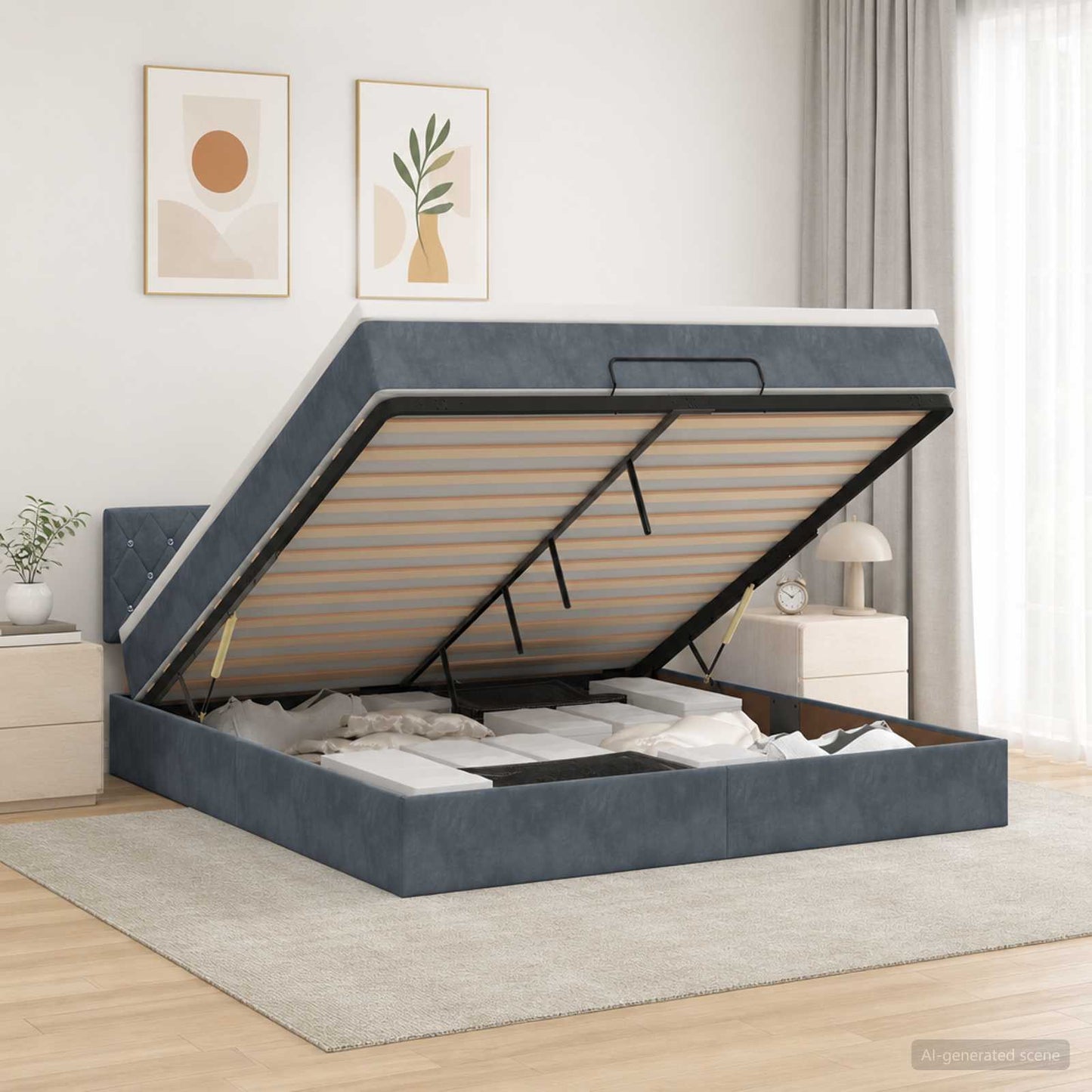 vidaXL Κρεβάτι Ottoman με Στρώμα και LED Σκούρο Γκρι 140 x 190 cm