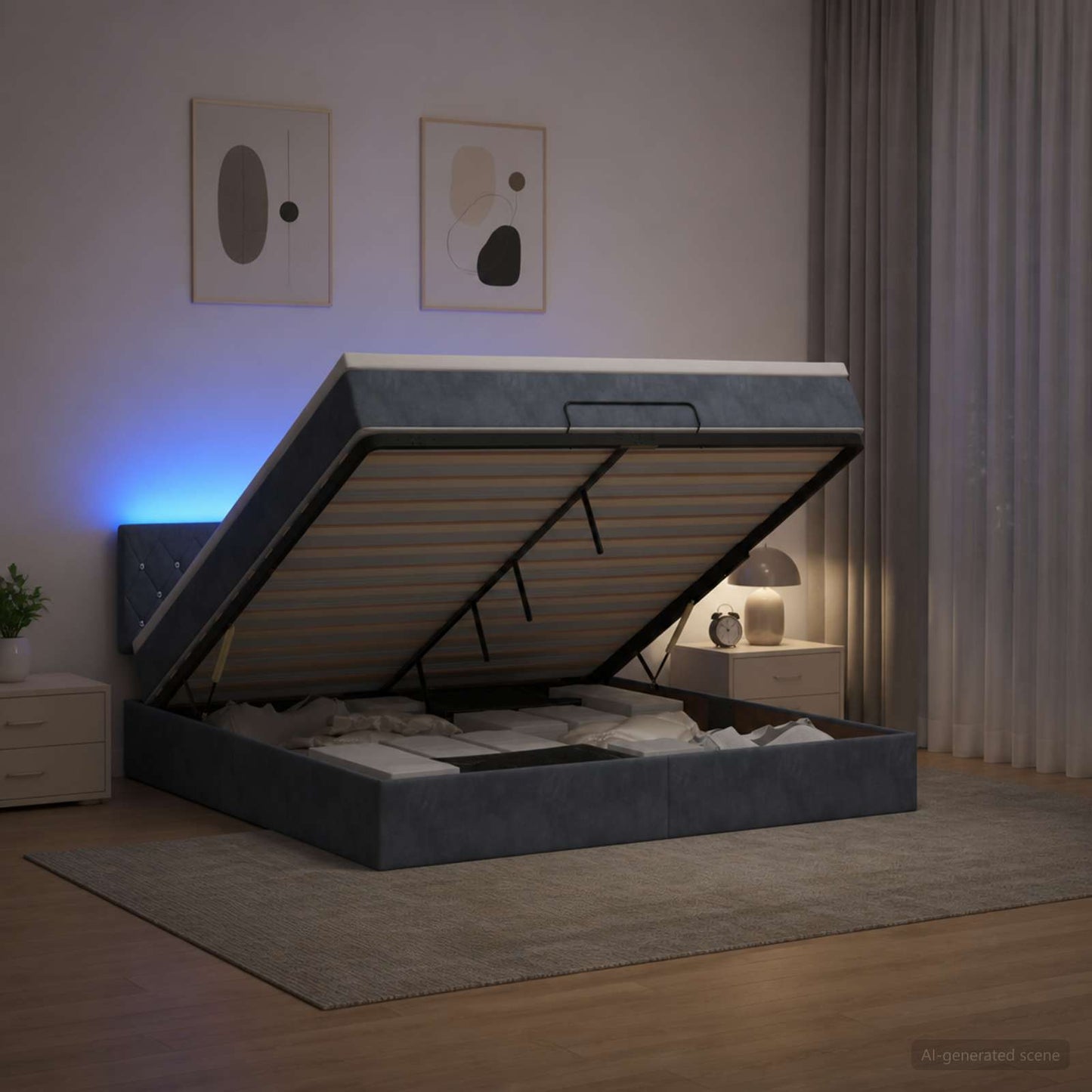 vidaXL Κρεβάτι Ottoman με Στρώμα και LED Σκούρο Γκρι 140 x 190 cm
