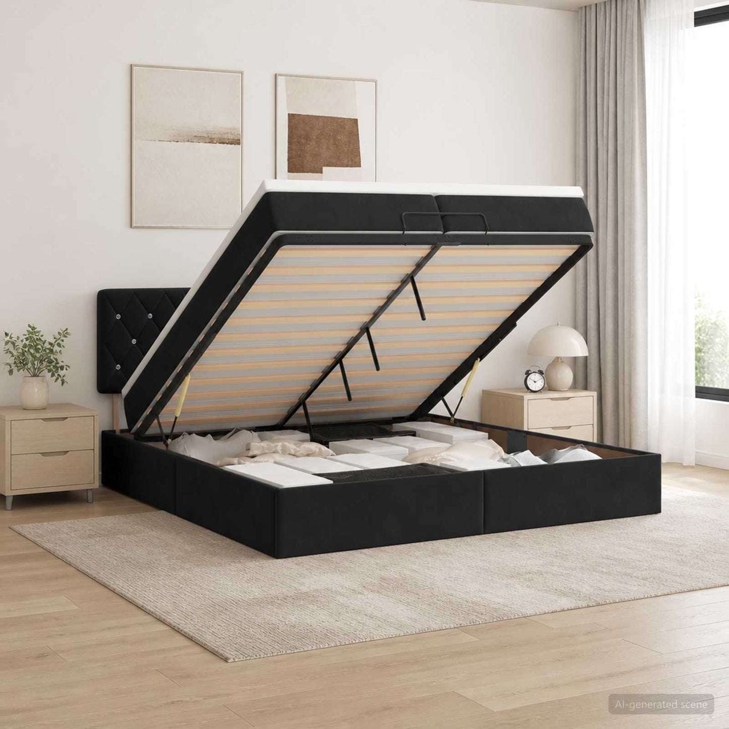vidaXL Κρεβάτι Ottoman με στρώμα Μαύρο 200 x 200 cm Βελούδο