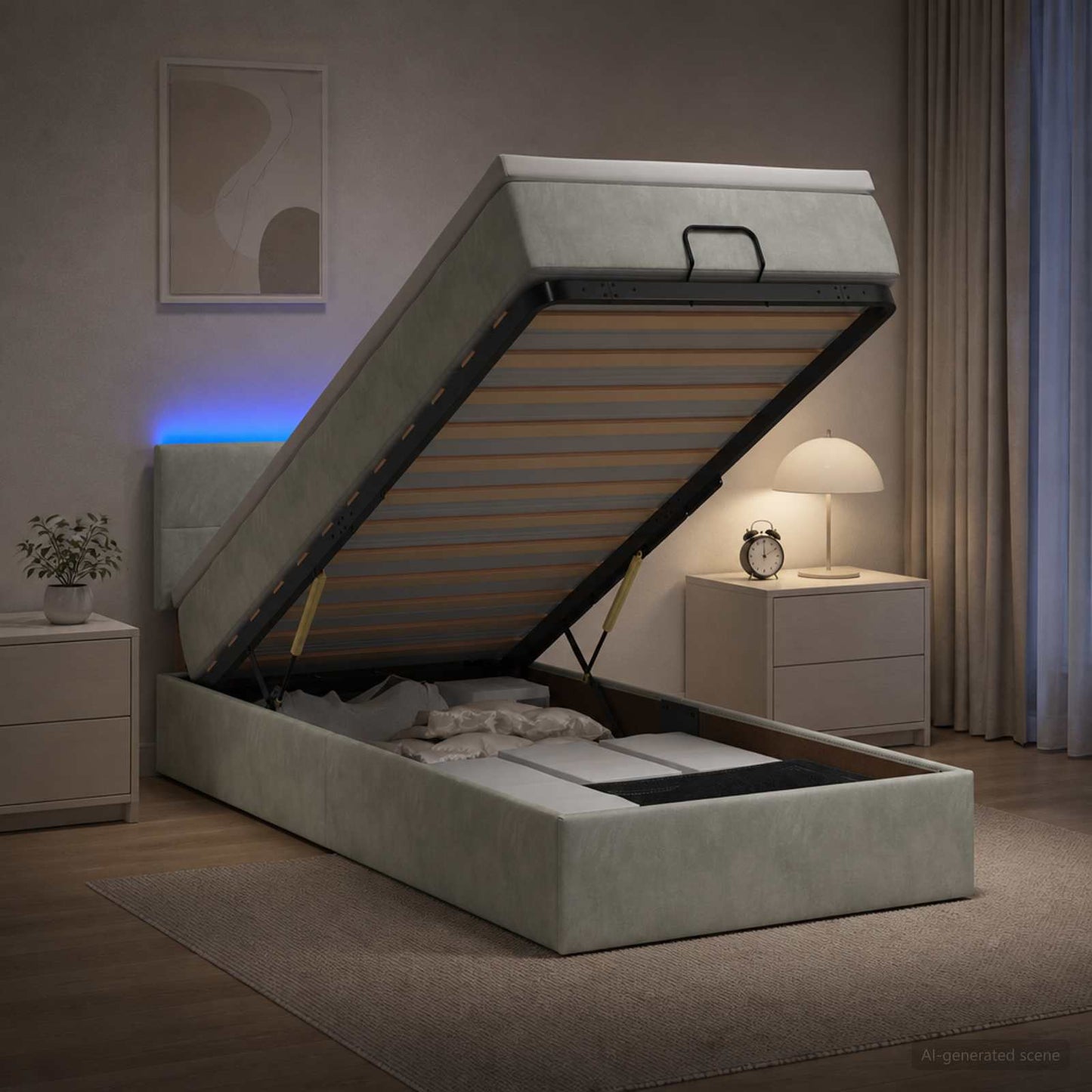 vidaXL Κρεβάτι Ottoman με Στρώμα και LED Ανοιχτό γκρι 90 x 200 cm