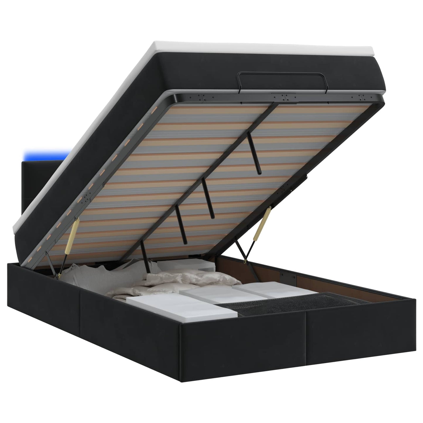 vidaXL Κρεβάτι Ottoman με Στρώμα και LED Μαύρο 120 x 190 cm Βελούδο