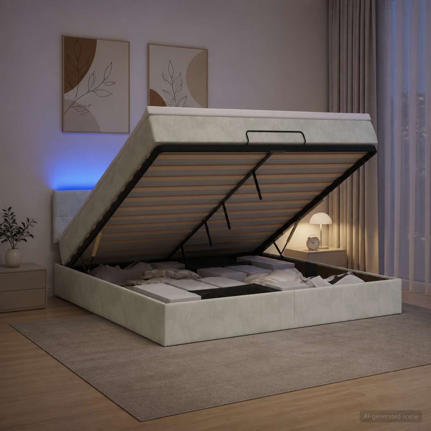 vidaXL Κρεβάτι Ottoman με Στρώμα και LED Ανοιχτό γκρι 140 x 200 cm