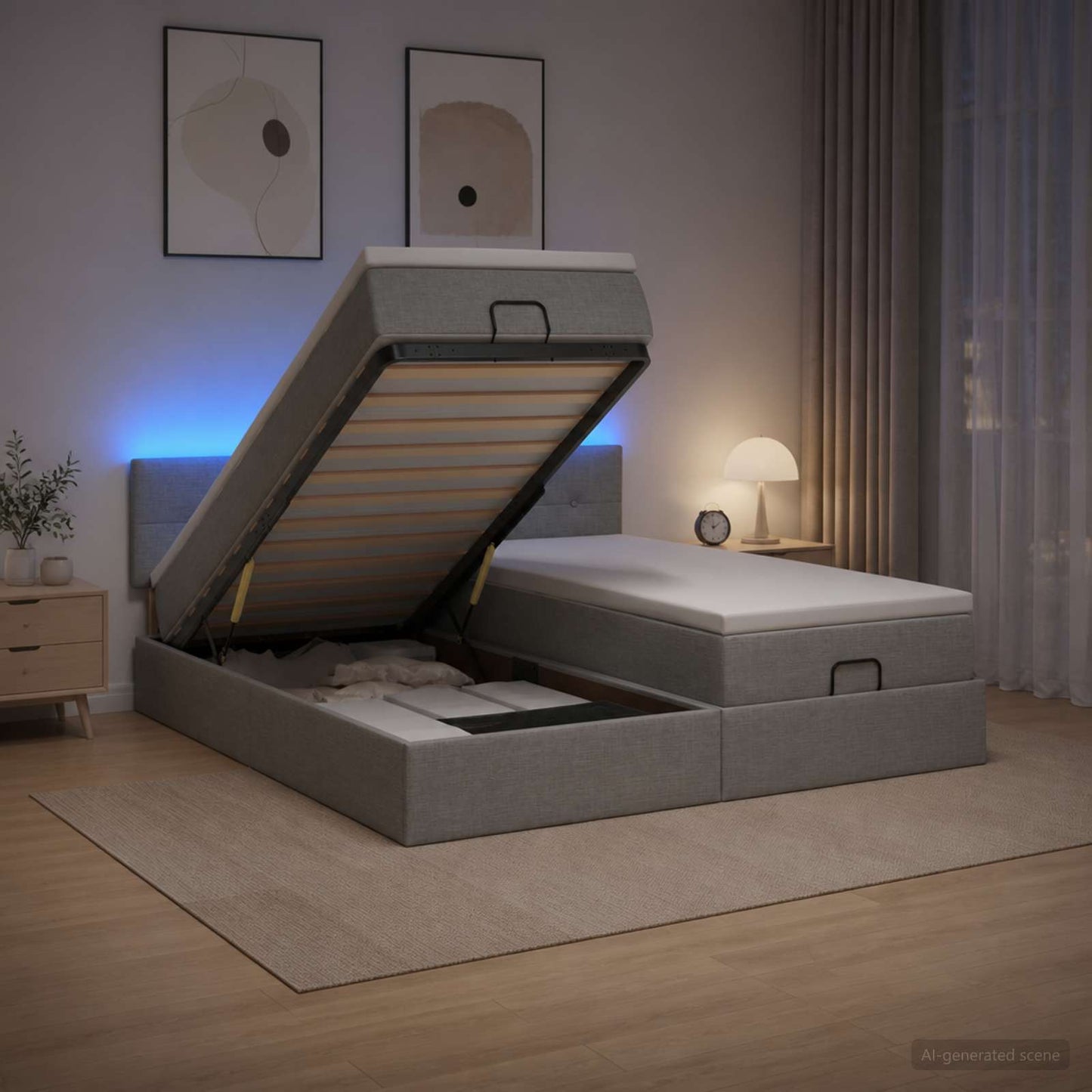 vidaXL Κρεβάτι Ottoman με Στρώμα και LED Ανοιχτό γκρι 180 x 200 cm