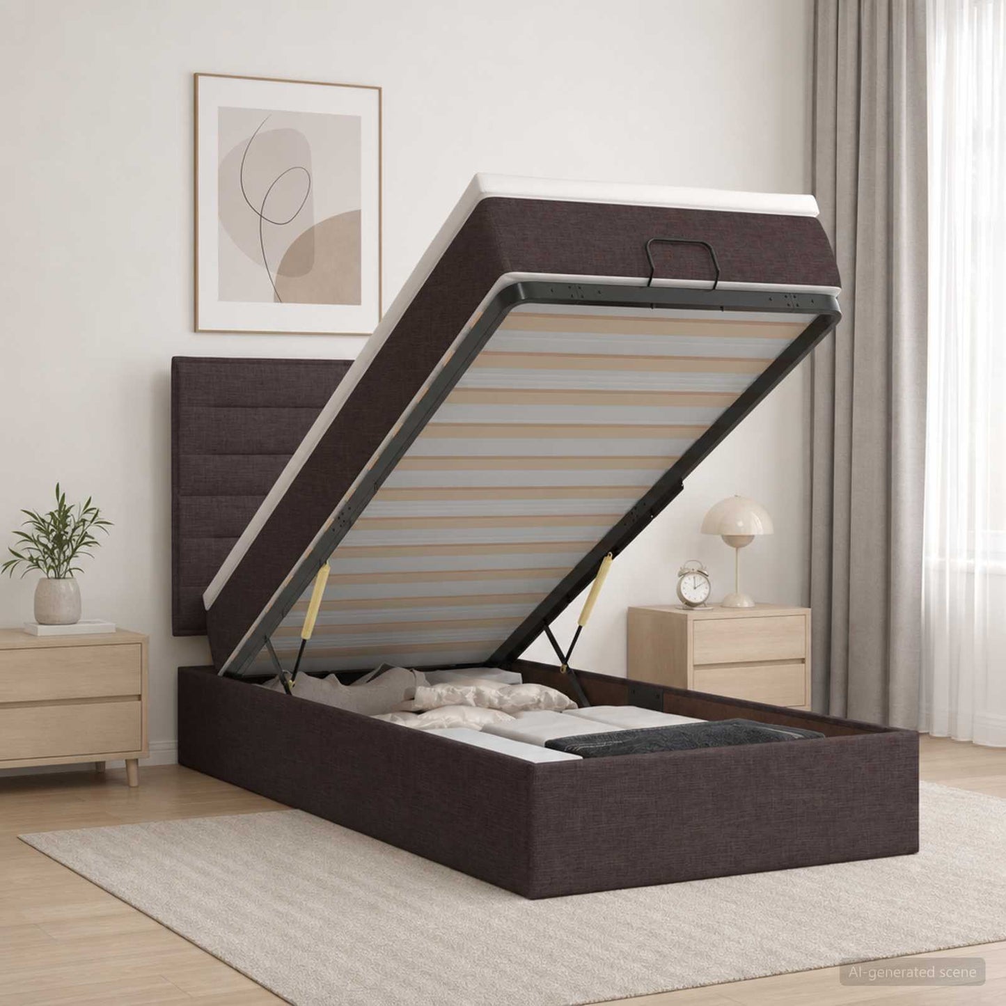 vidaXL Κρεβάτι Ottoman με στρώμα Σκούρο Καφέ 90 x 190 cm Ύφασμα