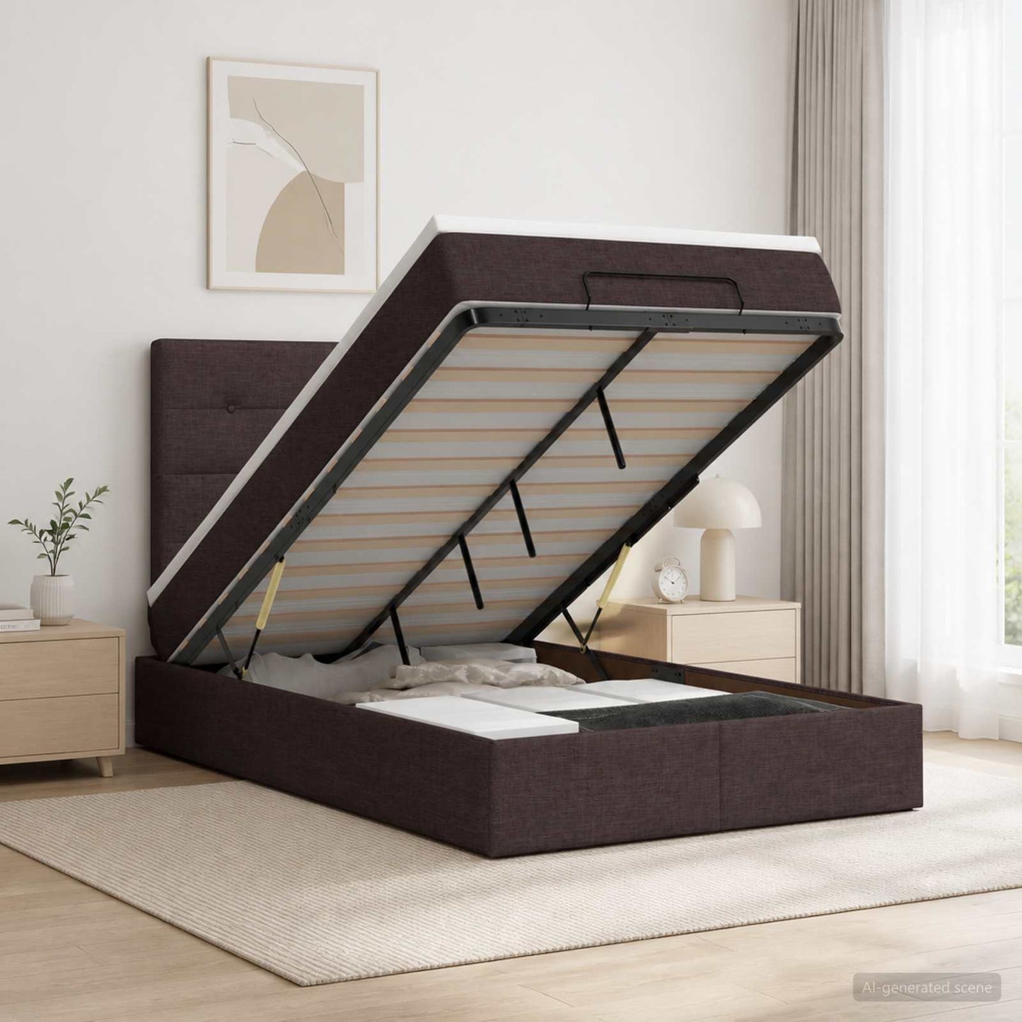 vidaXL Κρεβάτι Ottoman με Στρώμα και LED Σκούρο Καφέ 120 x 190 cm