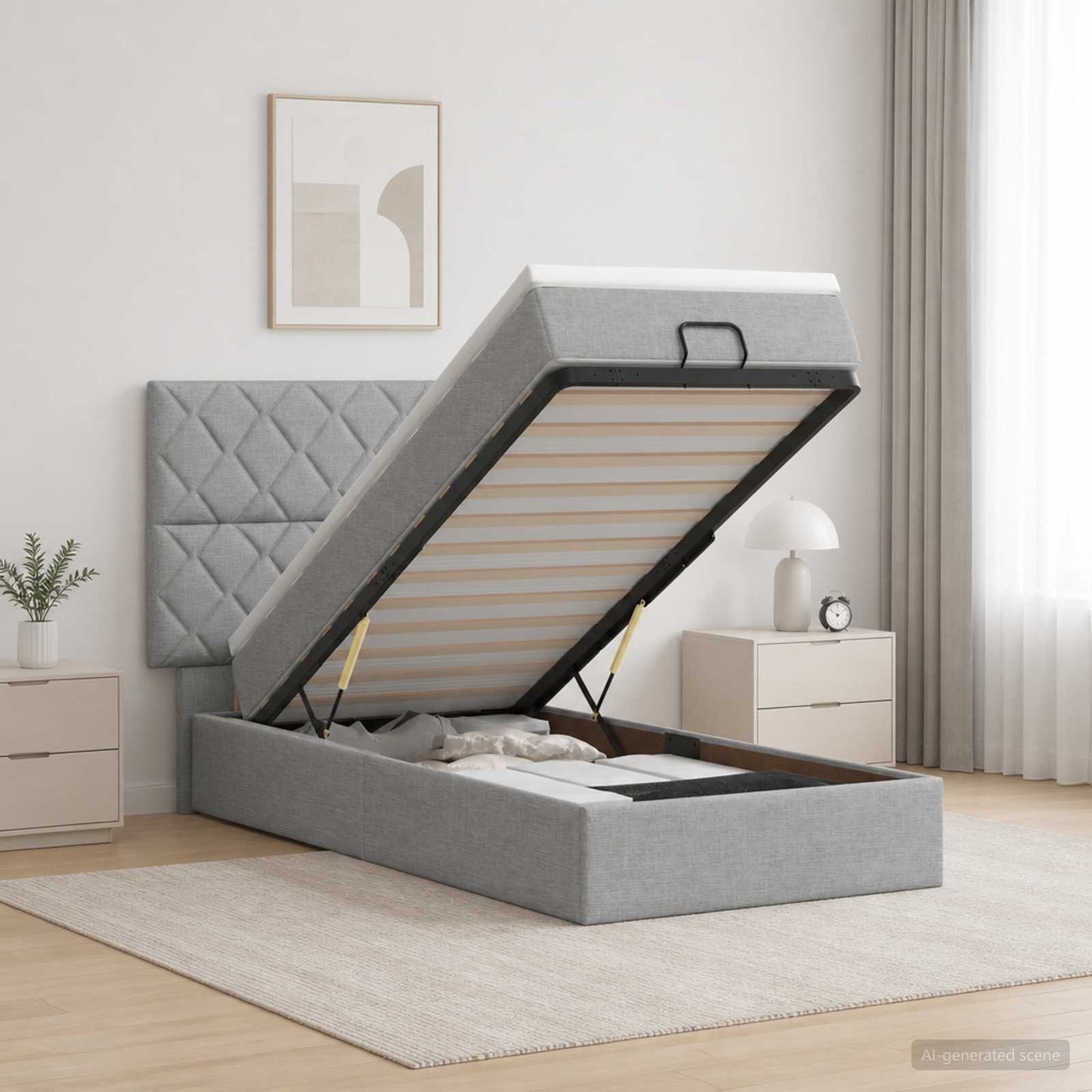 vidaXL Κρεβάτι Ottoman με Στρώμα και LED Ανοιχτό γκρι 90 x 200 cm