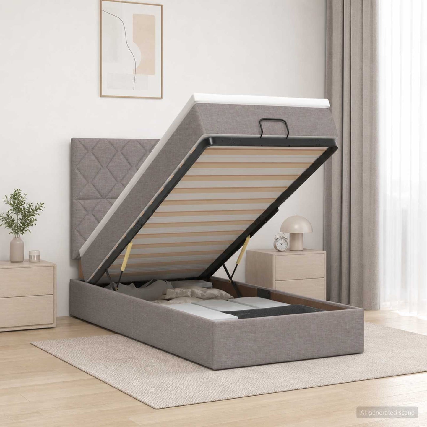 vidaXL Κρεβάτι Ottoman με Στρώμα και LED Taupe 100 x 200 cm Ύφασμα