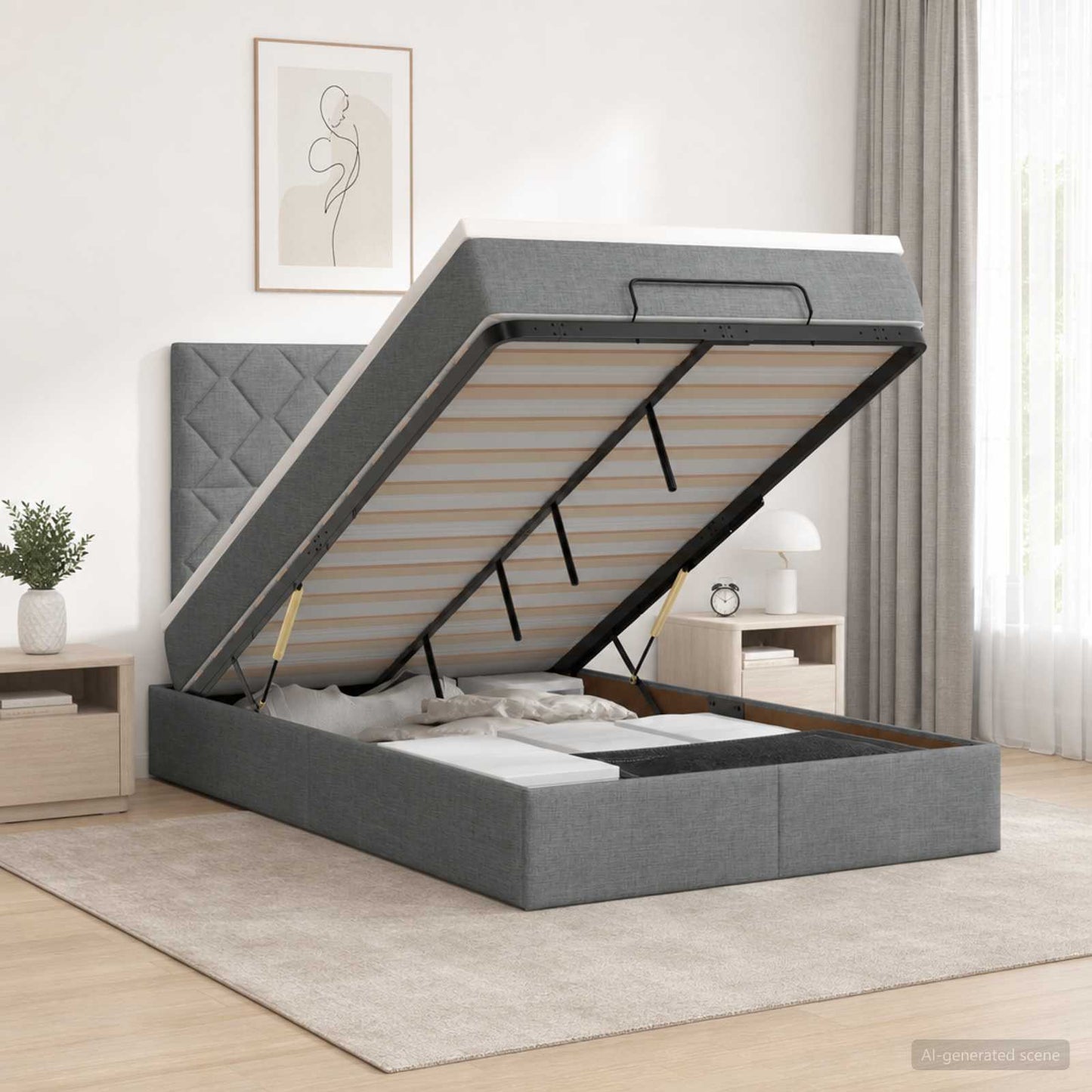 vidaXL Κρεβάτι Ottoman με στρώμα Σκούρο Γκρι 120 x 190 cm Ύφασμα