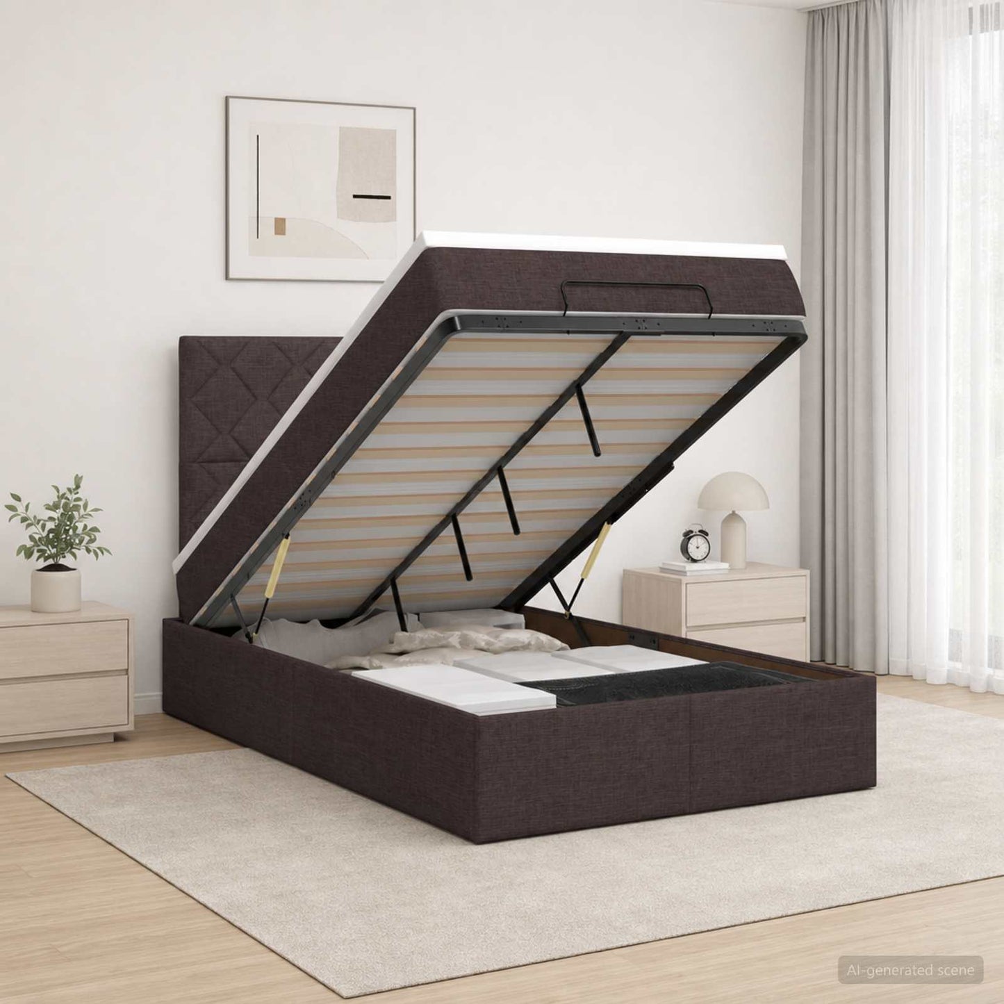 vidaXL Κρεβάτι Ottoman με Στρώμα και LED Σκούρο Καφέ 120 x 190 cm