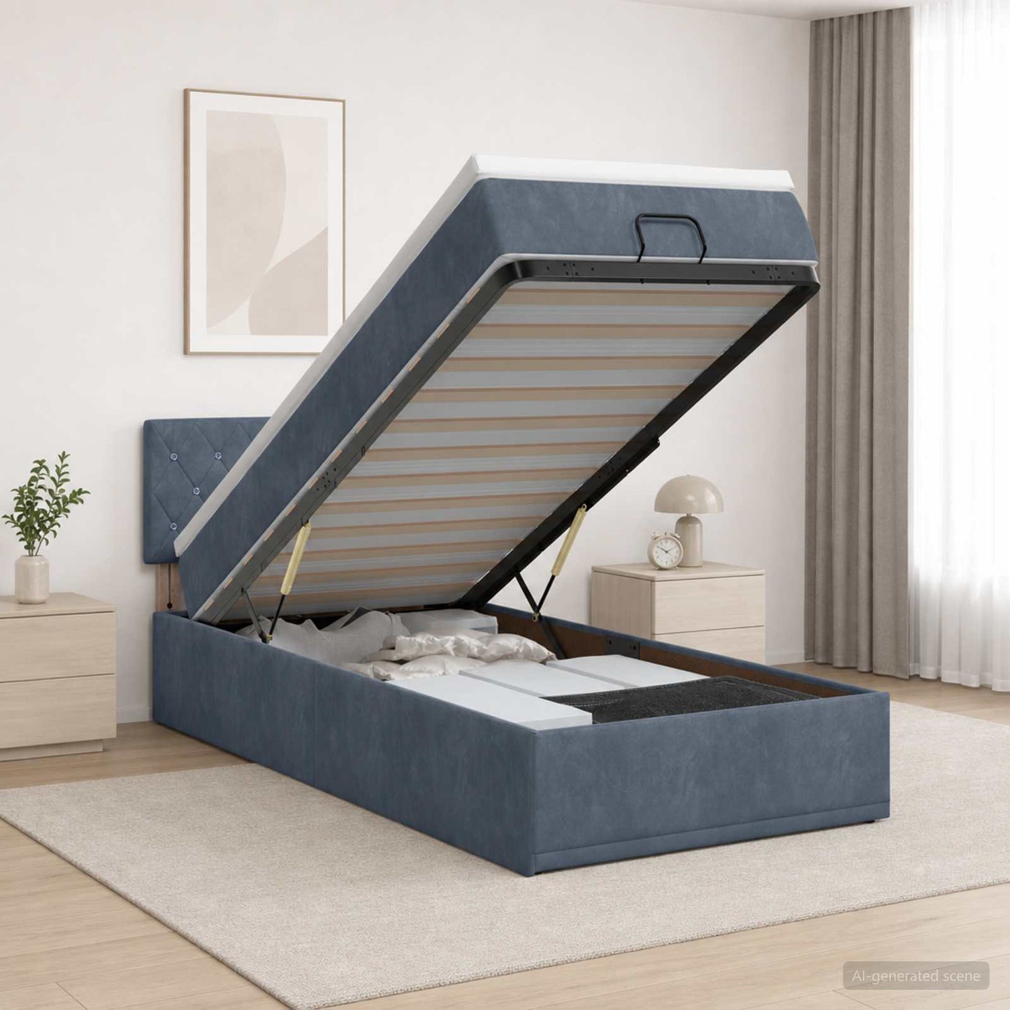 vidaXL Κρεβάτι Ottoman με Στρώμα και LED Σκούρο Γκρι 90 x 200 cm
