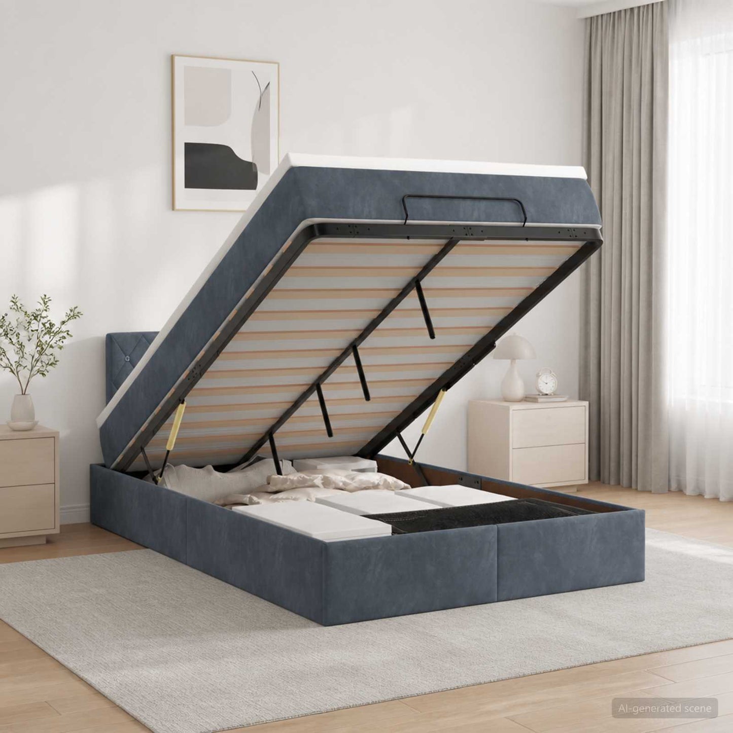 vidaXL Κρεβάτι Ottoman με Στρώμα και LED Σκούρο Γκρι 120 x 200 cm