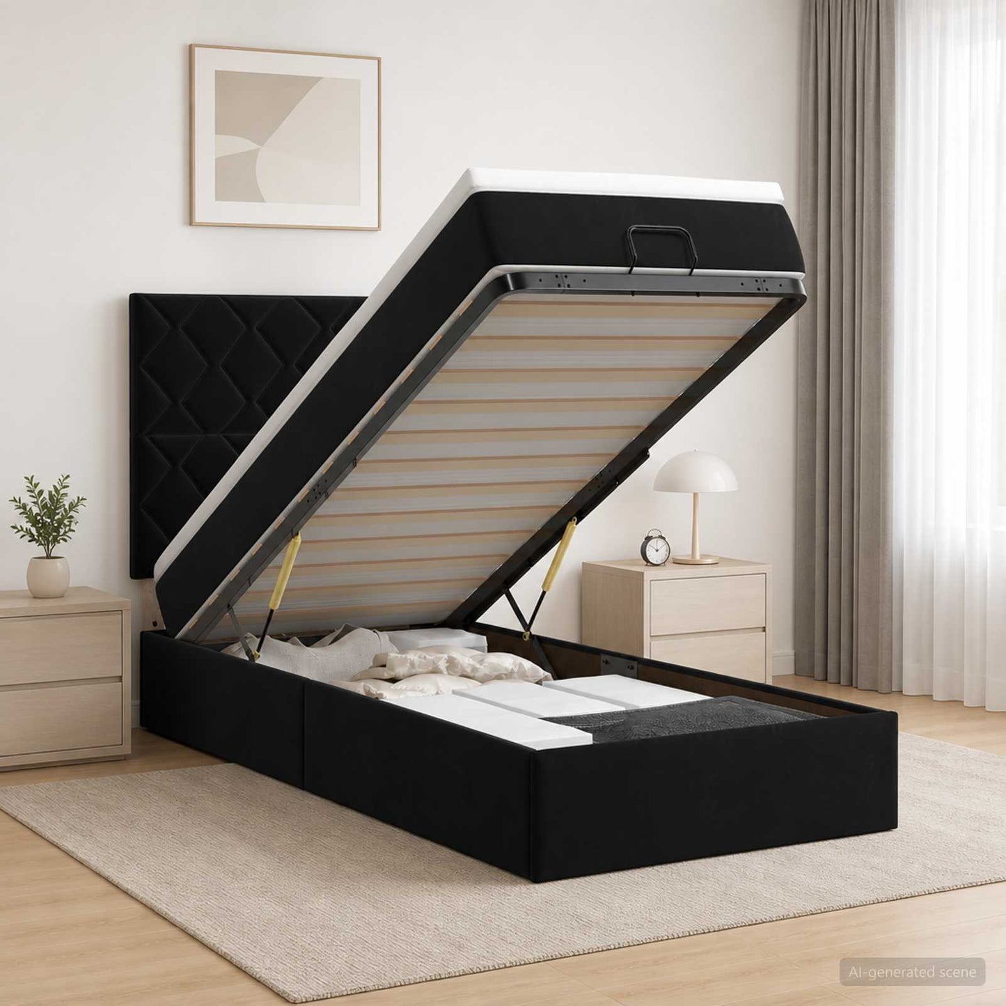 vidaXL Κρεβάτι Ottoman με στρώμα με κεφαλάρι Μαύρο 90 x 200 cm Βελούδο