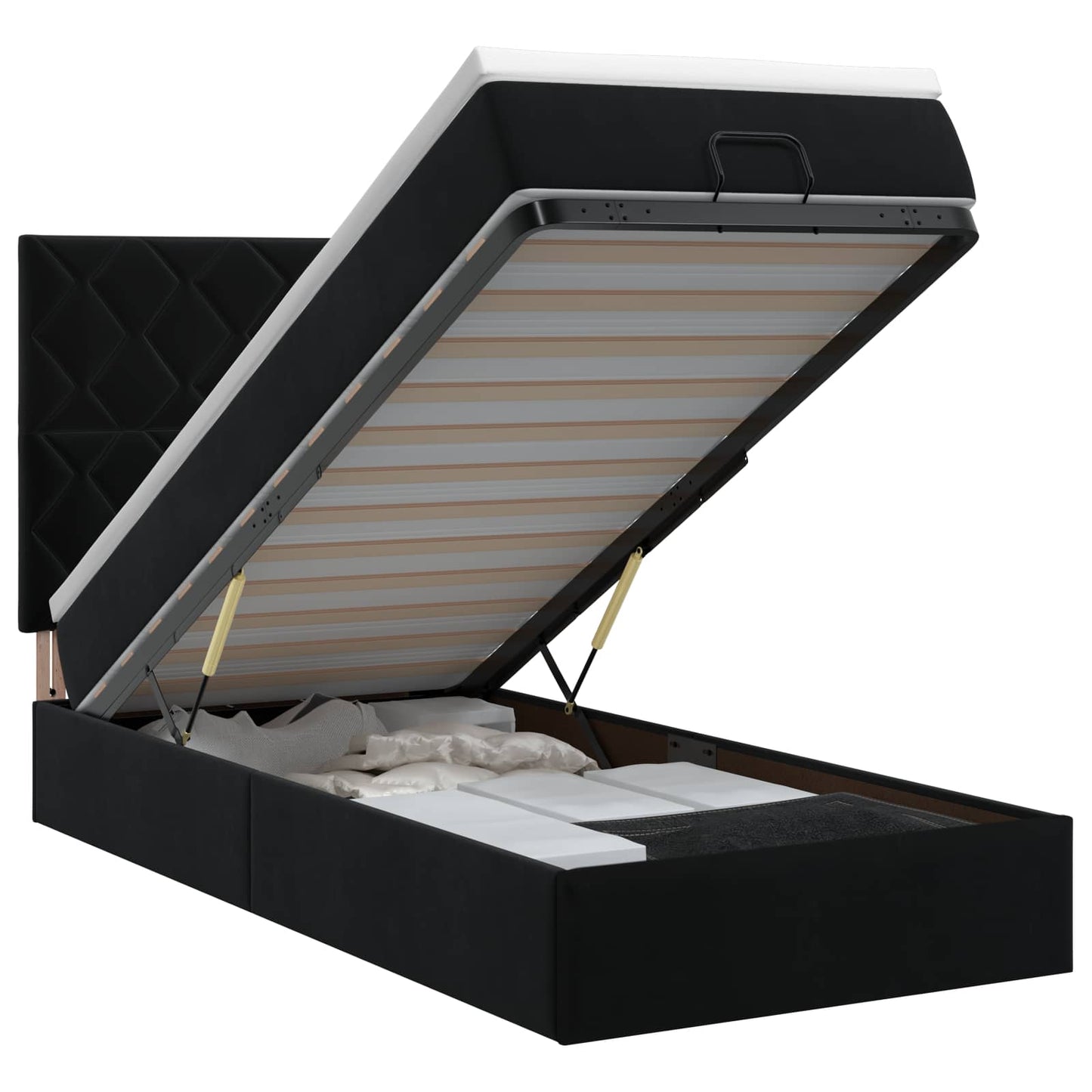 vidaXL Κρεβάτι Ottoman με στρώμα με κεφαλάρι Μαύρο 90 x 200 cm Βελούδο