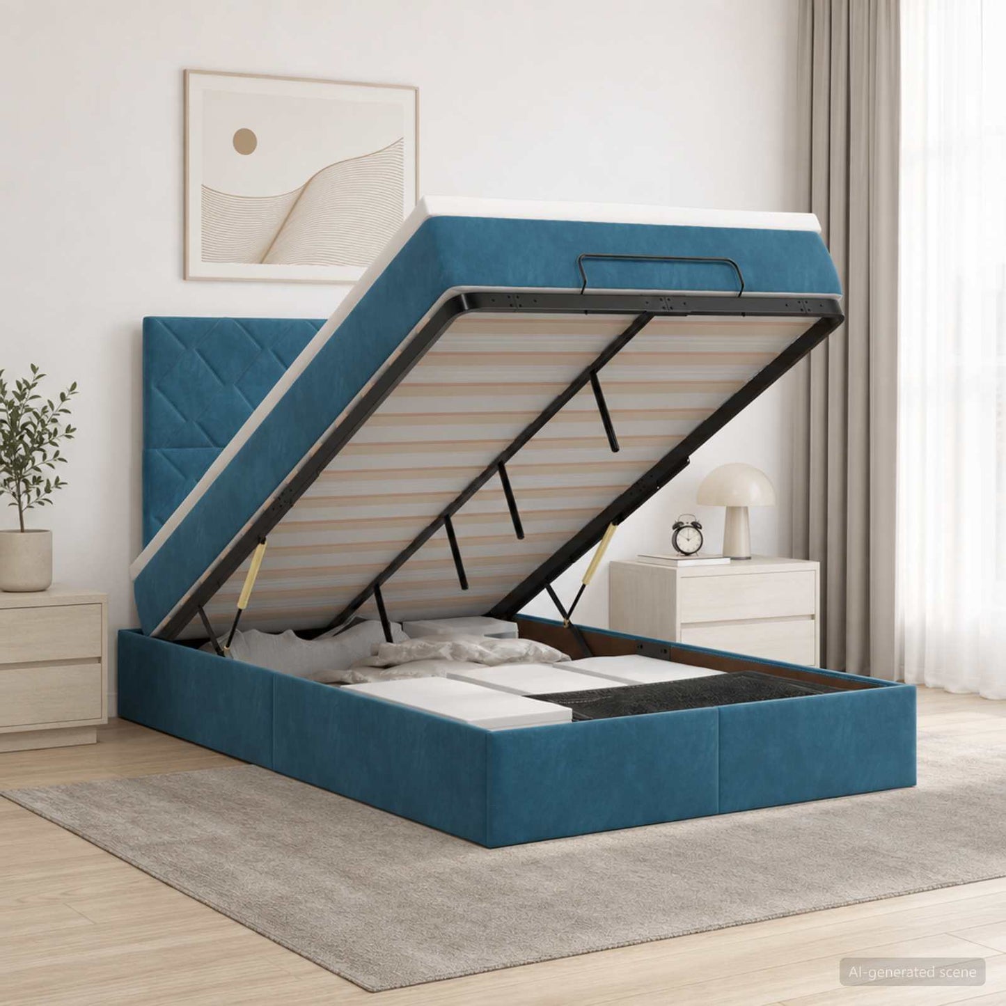 vidaXL Κρεβάτι Ottoman με στρώμα Σκούρο Μπλε 120 x 190 cm Βελούδο