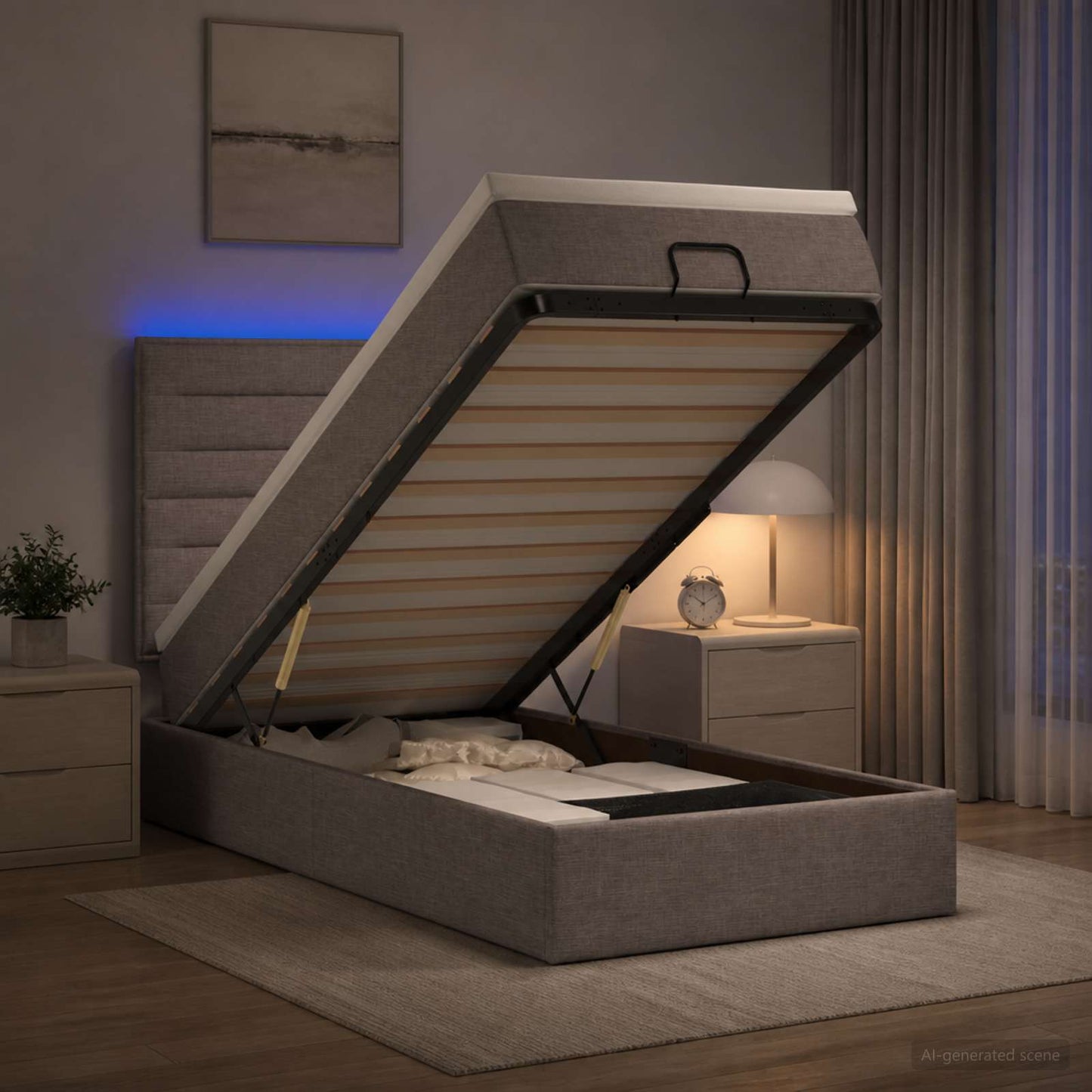 vidaXL Κρεβάτι Ottoman με Στρώμα και LED Taupe 90 x 200 cm Ύφασμα