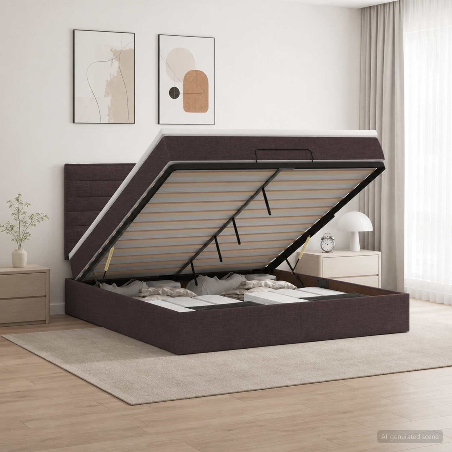 vidaXL Κρεβάτι Ottoman με στρώμα Σκούρο Καφέ 160 x 200 cm Ύφασμα