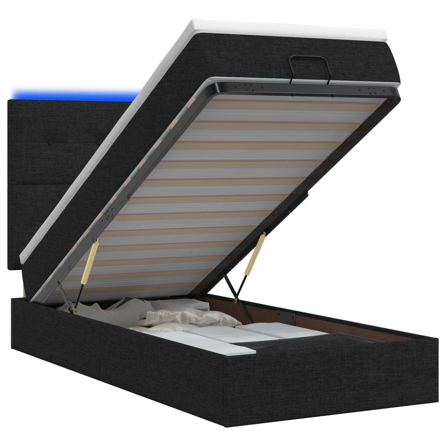 vidaXL Κρεβάτι Ottoman με Στρώμα και LED Μαύρο 80 x 200 cm Ύφασμα