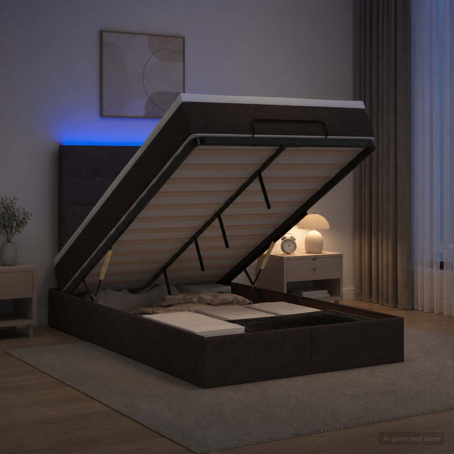 vidaXL Κρεβάτι Ottoman με Στρώμα και LED Σκούρο Καφέ 120 x 190 cm