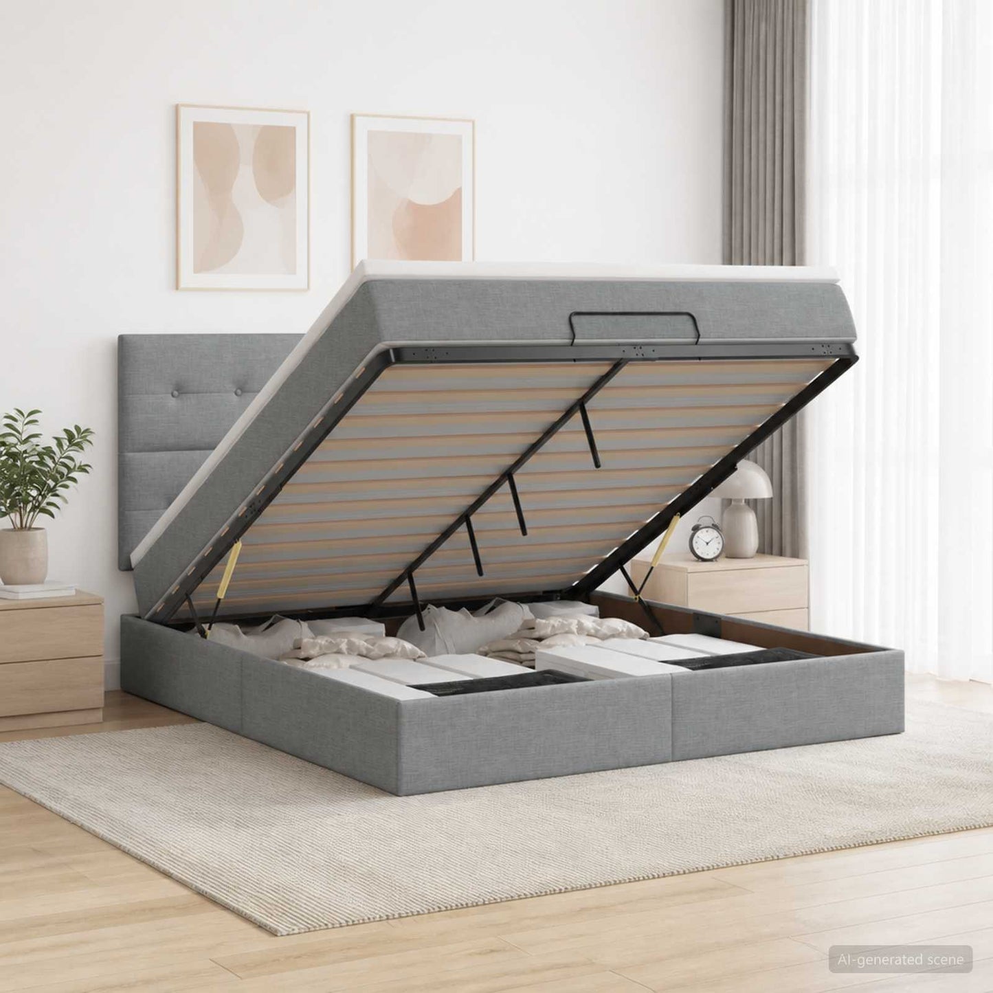 vidaXL Κρεβάτι Ottoman με Στρώμα και LED Ανοιχτό γκρι 140 x 200 cm