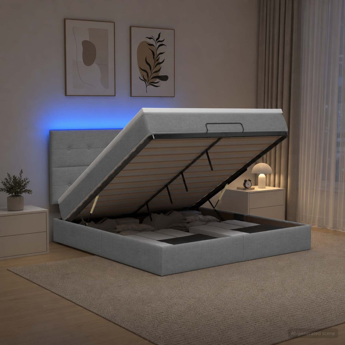 vidaXL Κρεβάτι Ottoman με Στρώμα και LED Ανοιχτό γκρι 140 x 200 cm