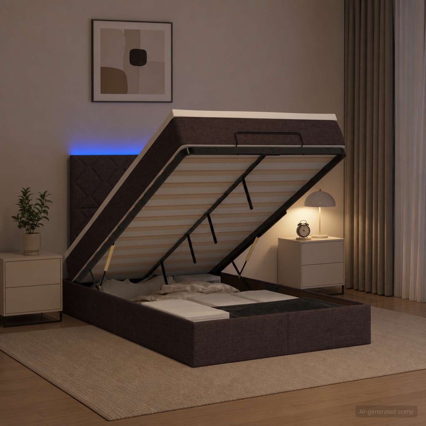 vidaXL Κρεβάτι Ottoman με Στρώμα και LED Σκούρο Καφέ 120 x 190 cm