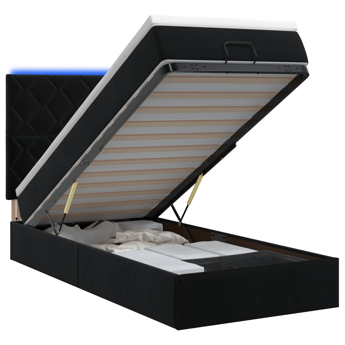 vidaXL Κρεβάτι Ottoman με Στρώμα και LED Μαύρο 100 x 200 cm Βελούδο