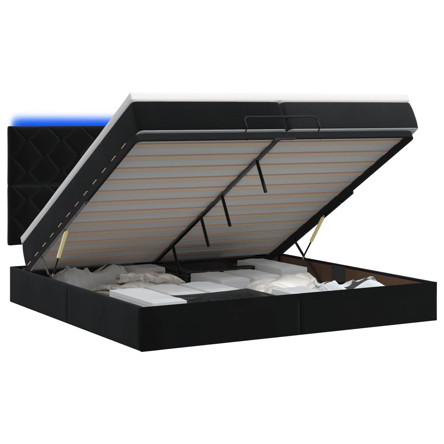 vidaXL Κρεβάτι Ottoman με Στρώμα και LED Μαύρο 200 x 200 cm Βελούδο