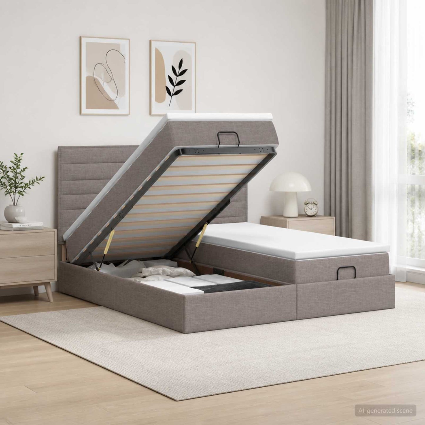 vidaXL Κρεβάτι Ottoman με Στρώμα και LED Taupe 180 x 200 cm Ύφασμα