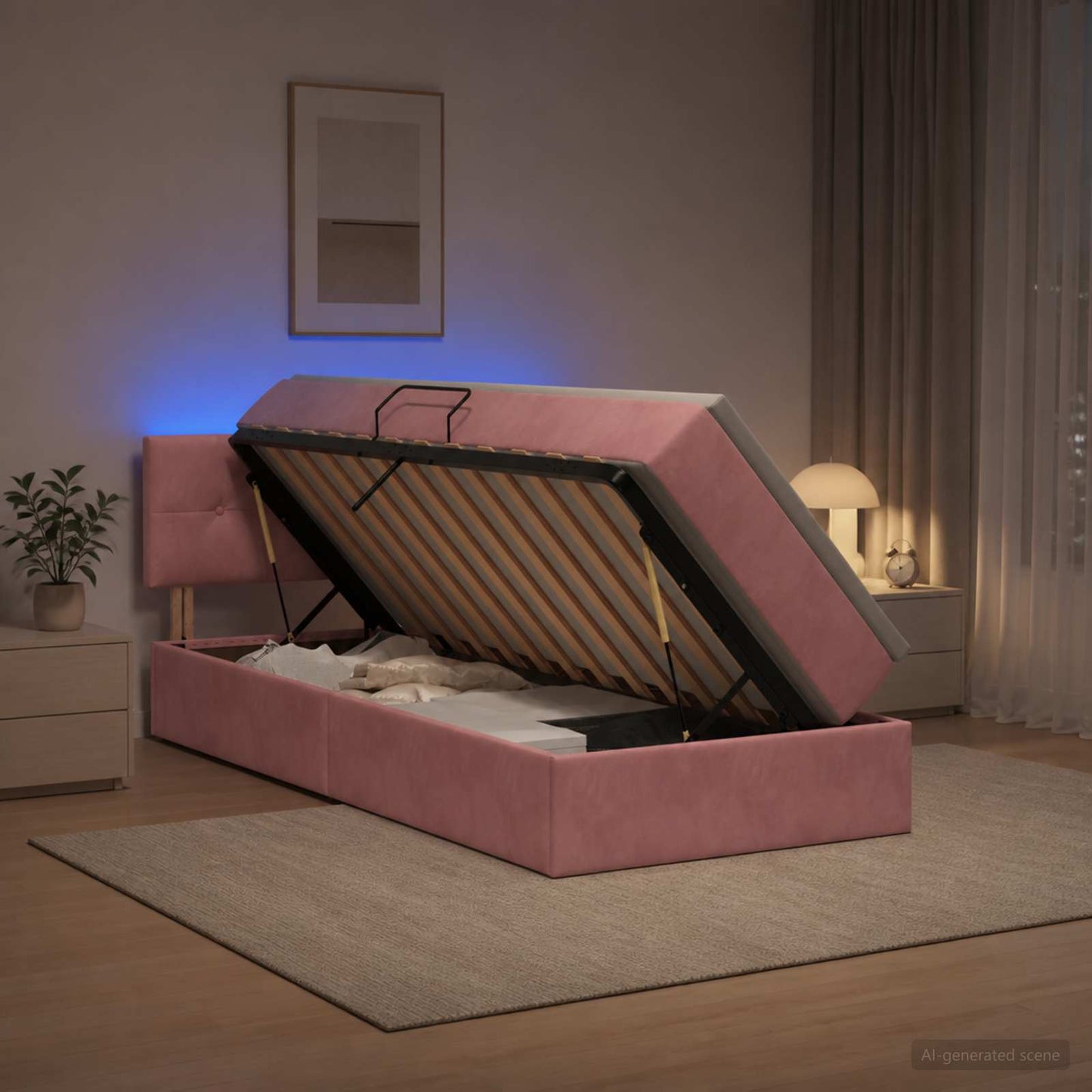 vidaXL LED Κρεβάτι αποθήκευσης με στρώμα Ροζ 90 x 200 cm Βελούδο
