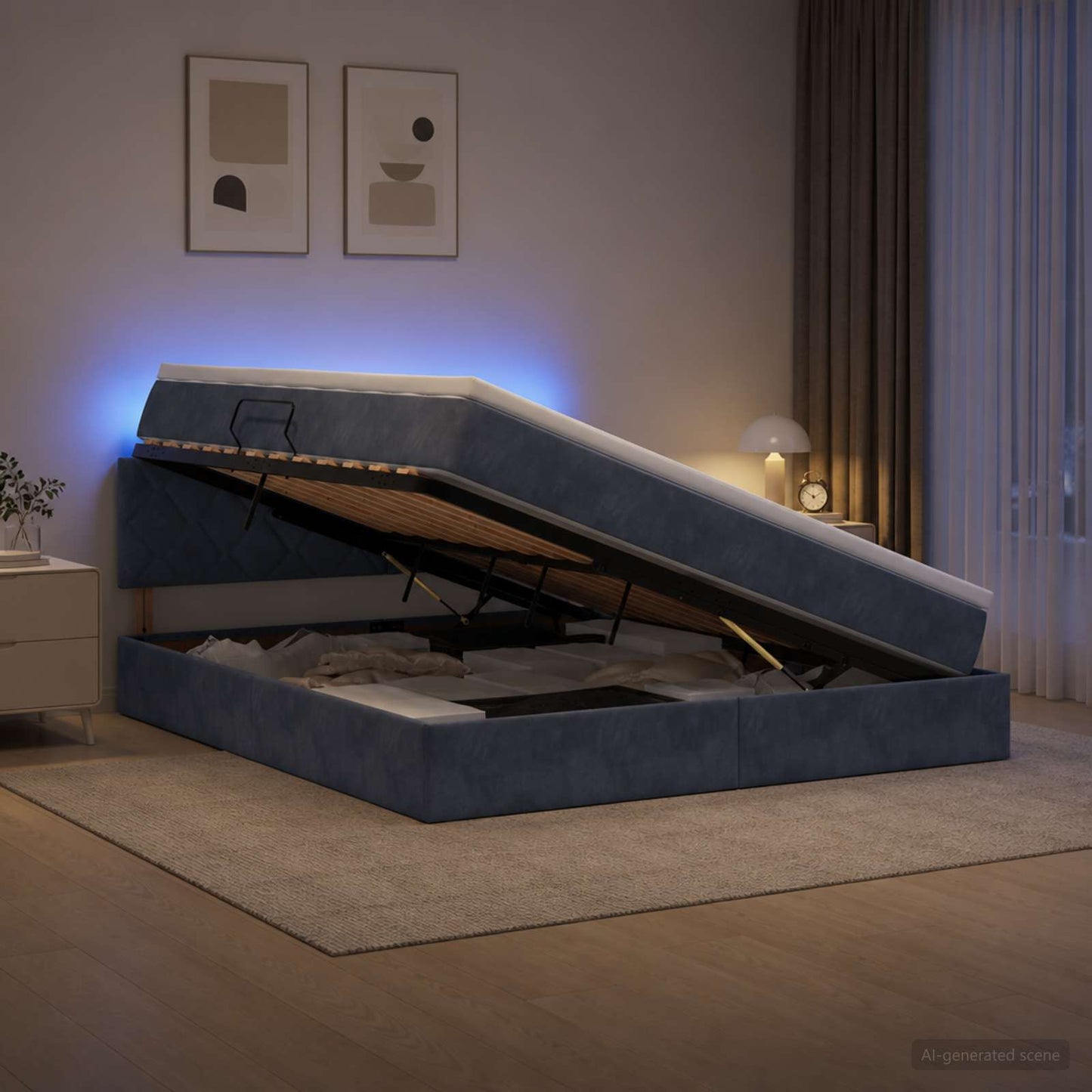 vidaXL LED Κρεβάτι αποθήκευσης με στρώμα Σκούρο Γκρι 160 x 200 cm
