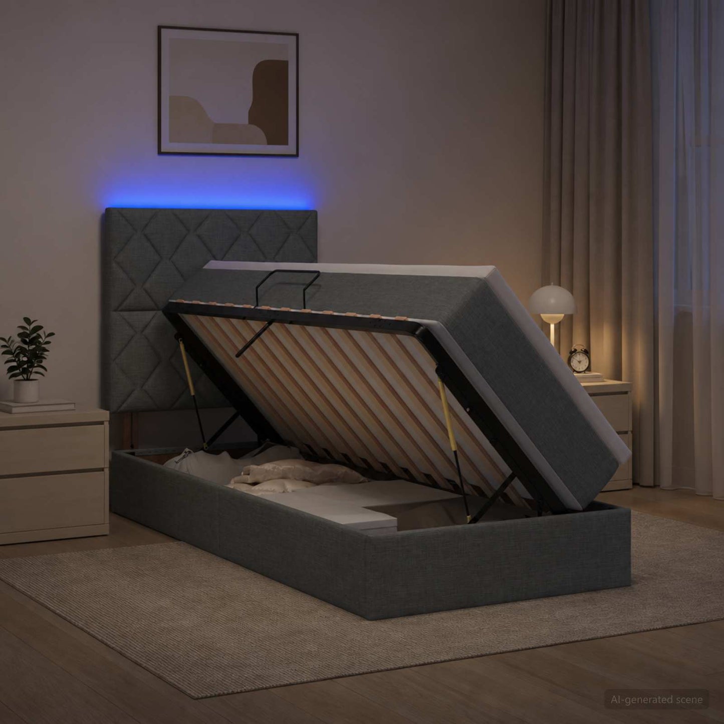 vidaXL LED Κρεβάτι αποθήκευσης με στρώμα Σκούρο Γκρι 100 x 200 cm